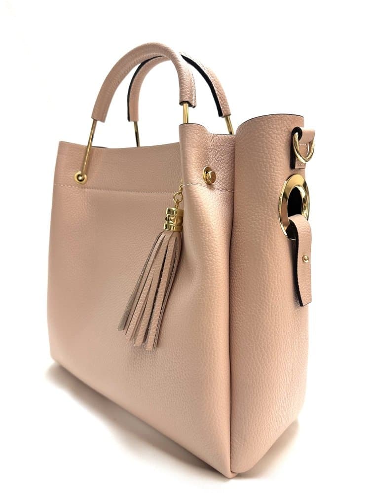 Borsa donna KAROLINA a spalla in vera pelle rigida, colore ROSA, CHIARO SCURO, Made in Italy