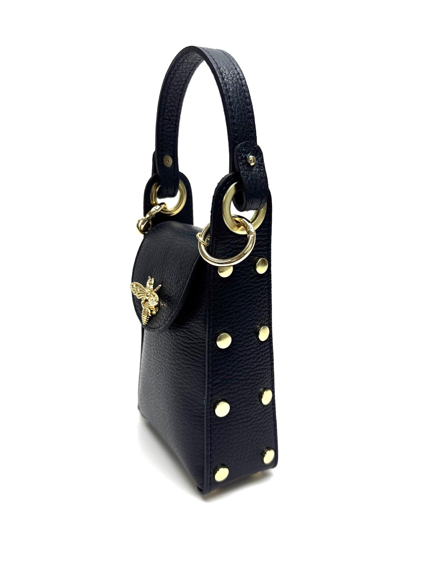 Borsa a mano / tracolla da donna in vera pelle AIDA BEE BAG, colore BLU SCURO, CHIAROSCURO, Made in Italy.