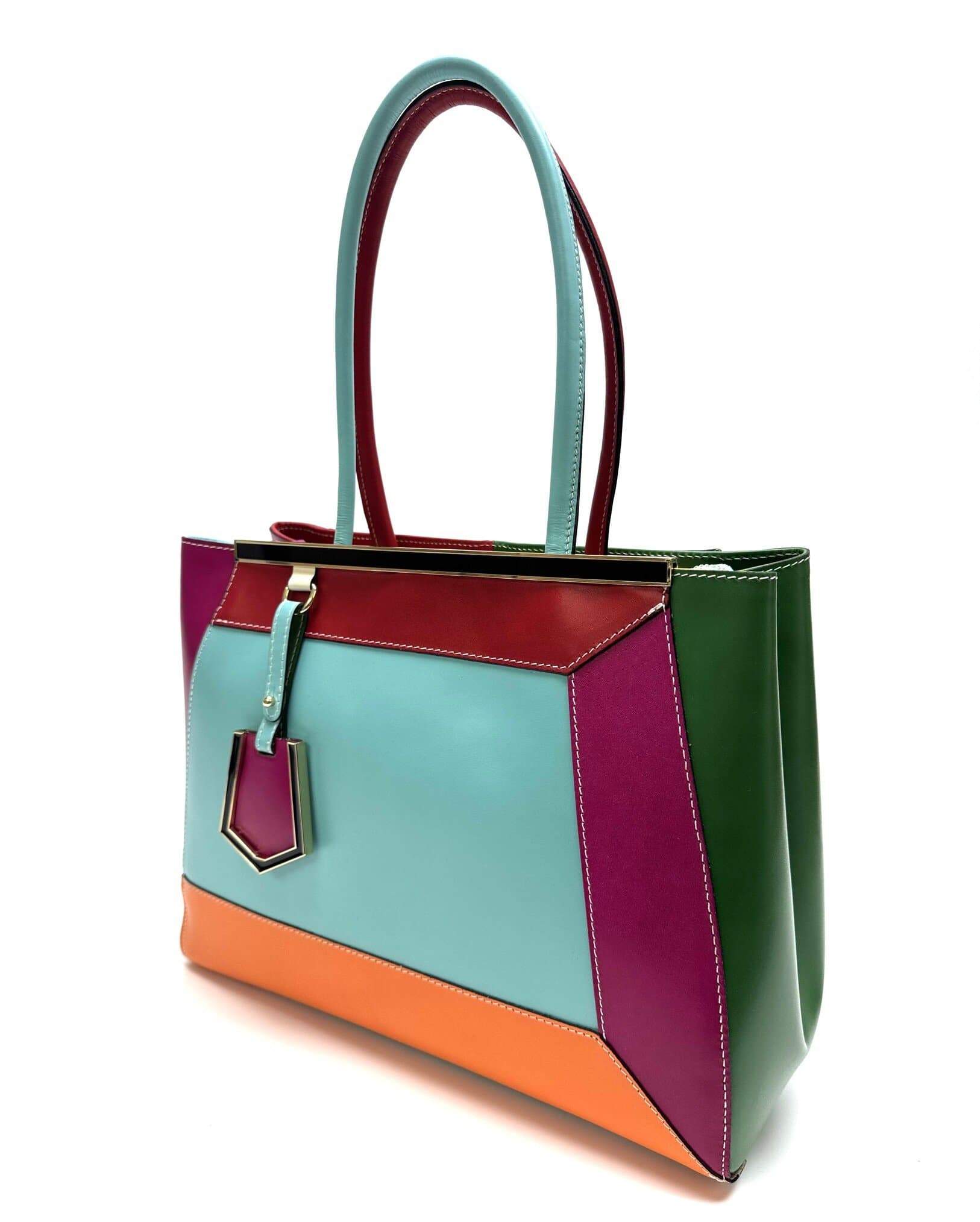 Borsa donna in vera pelle CHIAROSCURO mod. HANA, base verde Tiffany, colore MULTICOLORE / ESTIVO Made in Italy