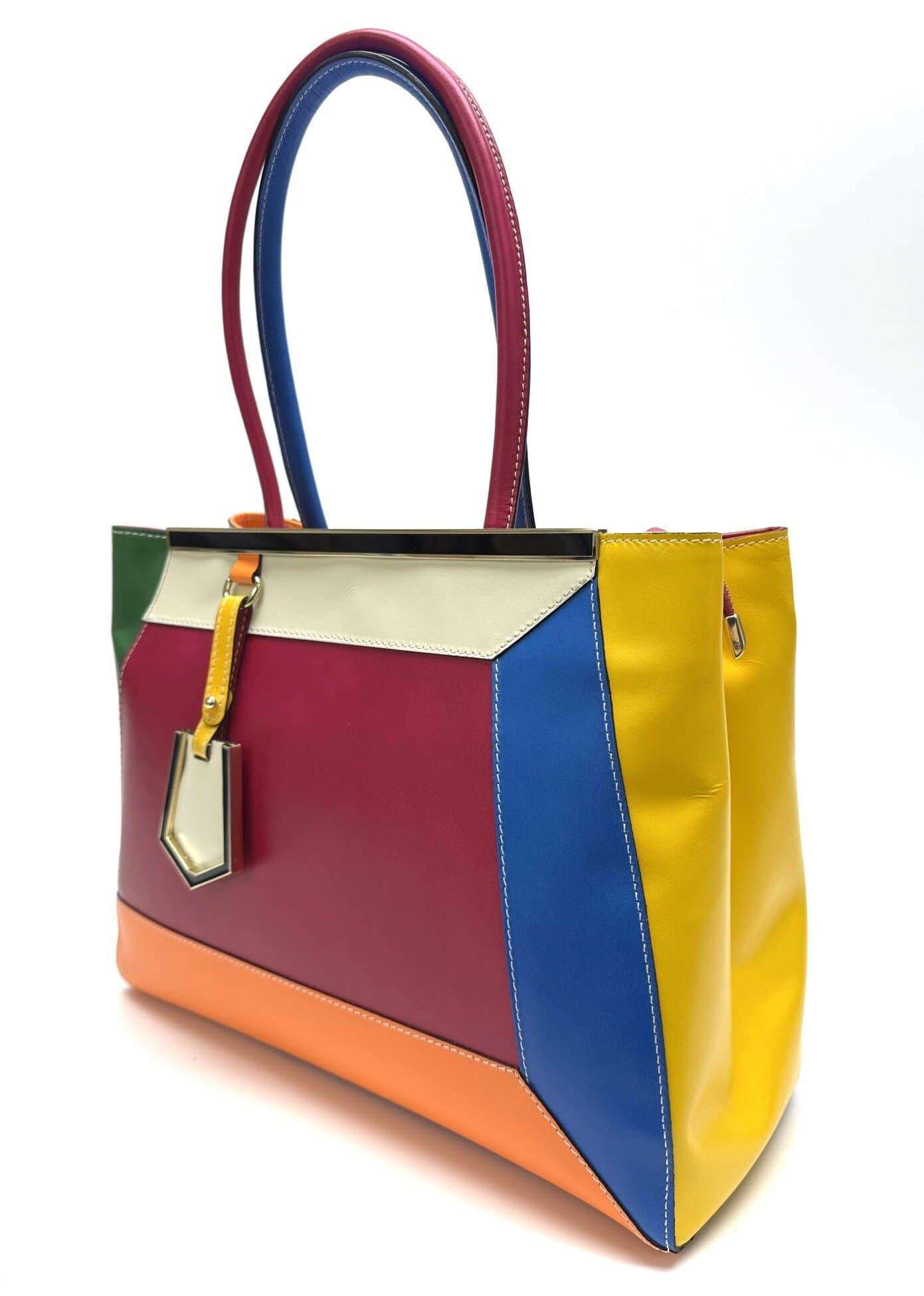 Borsa donna in vera pelle, CHIAROSCURO mod. HANA, base fucsia, colore MULTICOLORE / ESTIVO, Made in Italy