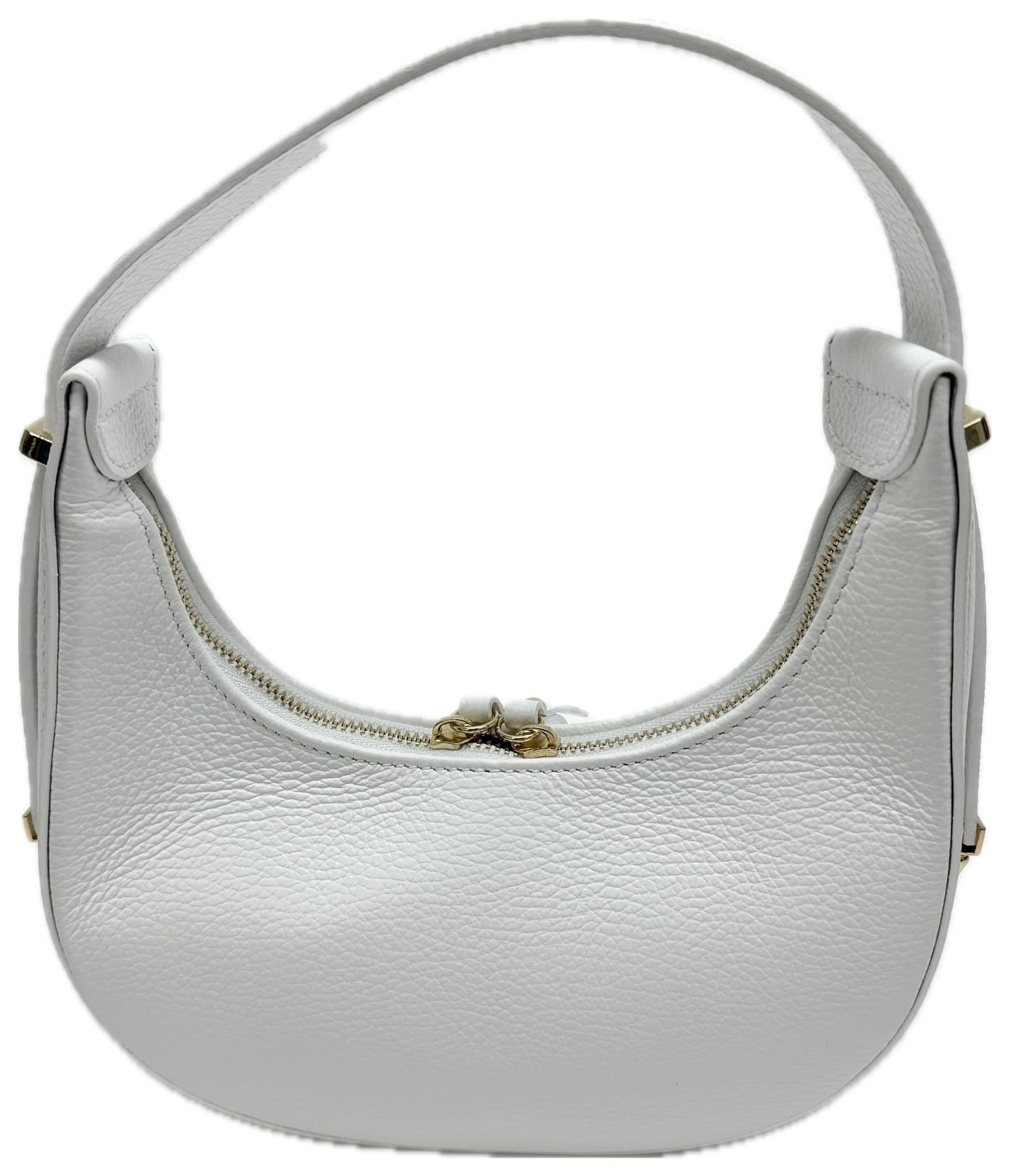 Borsa piccola in vera pelle martellata, modello MOANA, colore BIANCO, CHIAROSCURO, Made in Italy