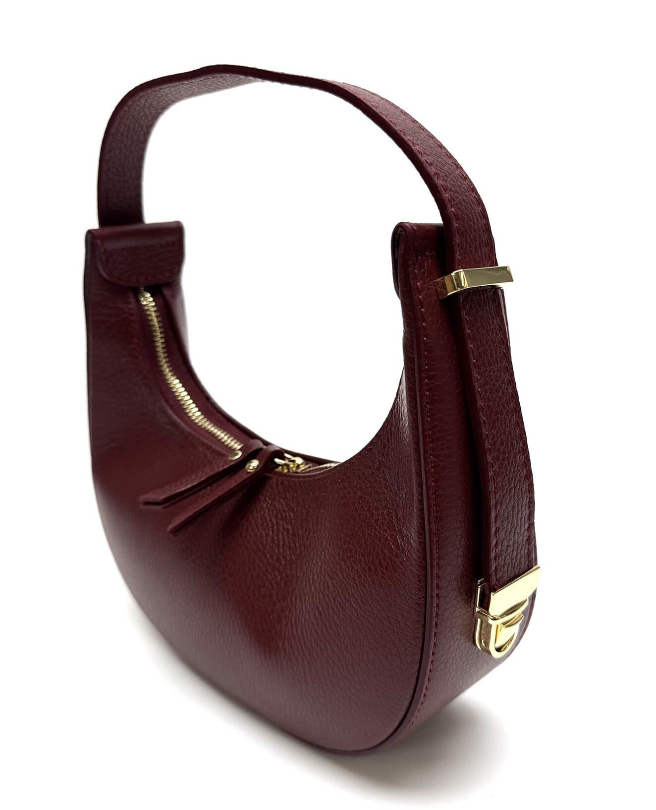 Borsa piccola in vera pelle martellata, modello MOANA, colore BORDEAUX, CHIAROSCURO, Made in Italy
