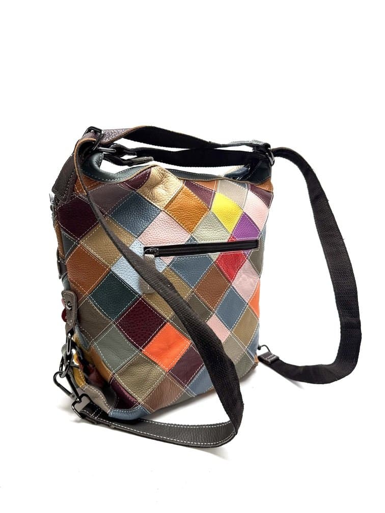Borsa zaino ALICE, pelle vera morbida, multicolor-fiori, ARIANNA DINI