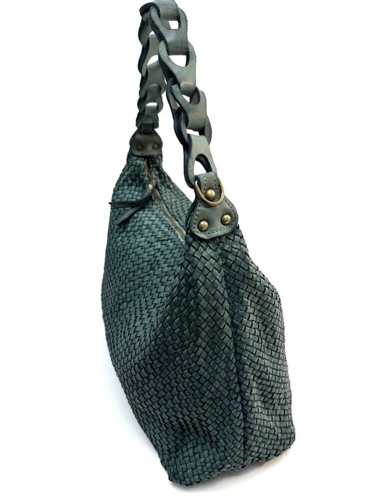 Borsa donna CINZIA BIG in vera pelle vintage, colore VERDE, CHIAROSCURO, Made in Italy