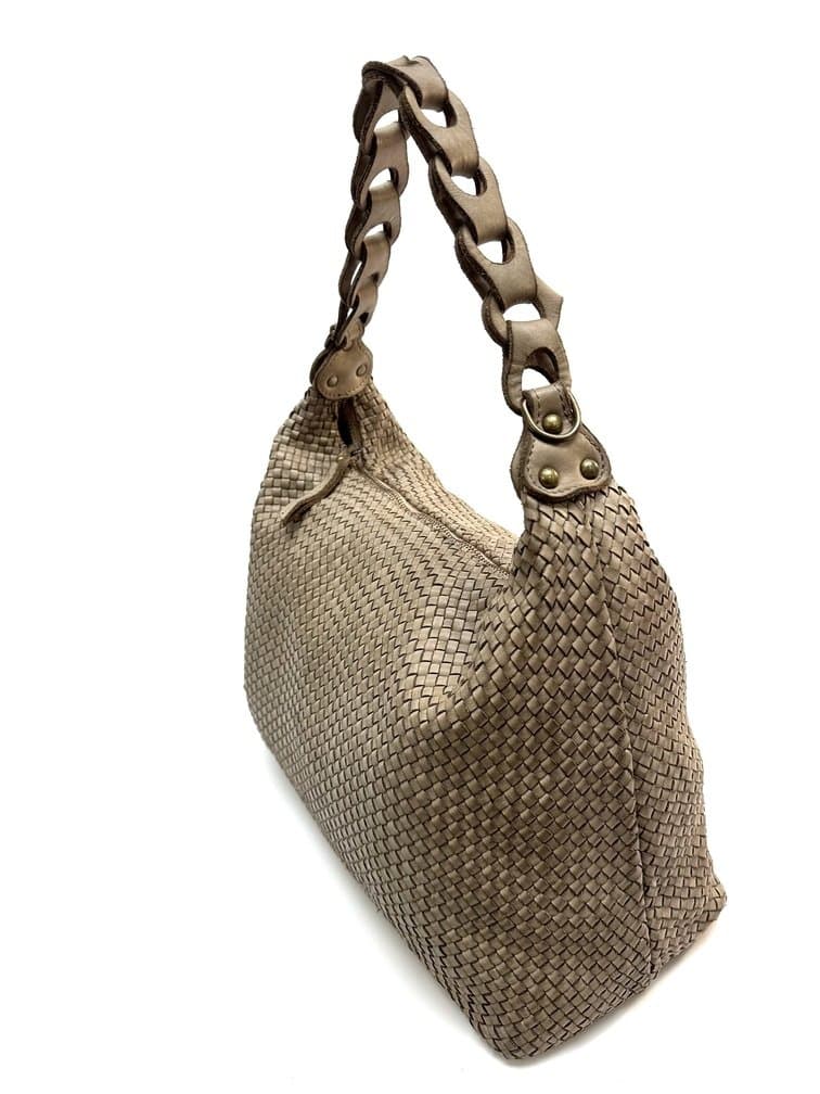 Borsa donna CINZIA BIG in vera pelle vintage, colore TAUPE, CHIAROSCURO, Made in Italy