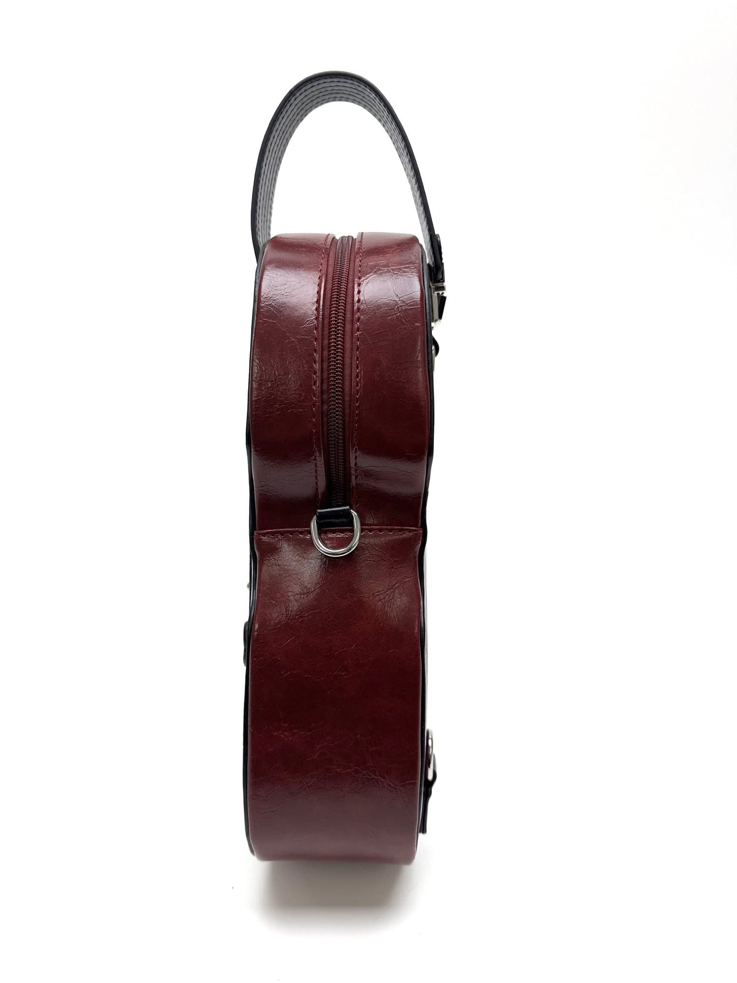 Borsa Violin Luthia con tracolla, Cosplay Steampunk, in ecopelle, forma violino, colore bordeaux, ARIANNA DINI DESIGN