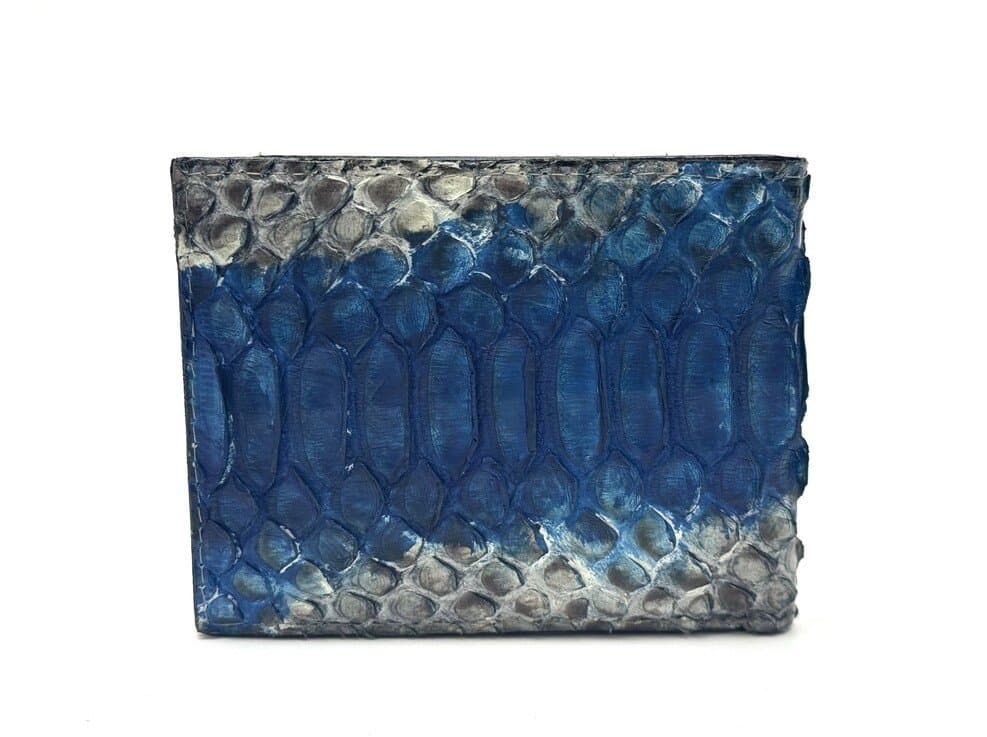 MAURITIUS: portafoglio uomo in pelle di pitone, colore: AZZURRO-ROCCIA, Made in Italy.