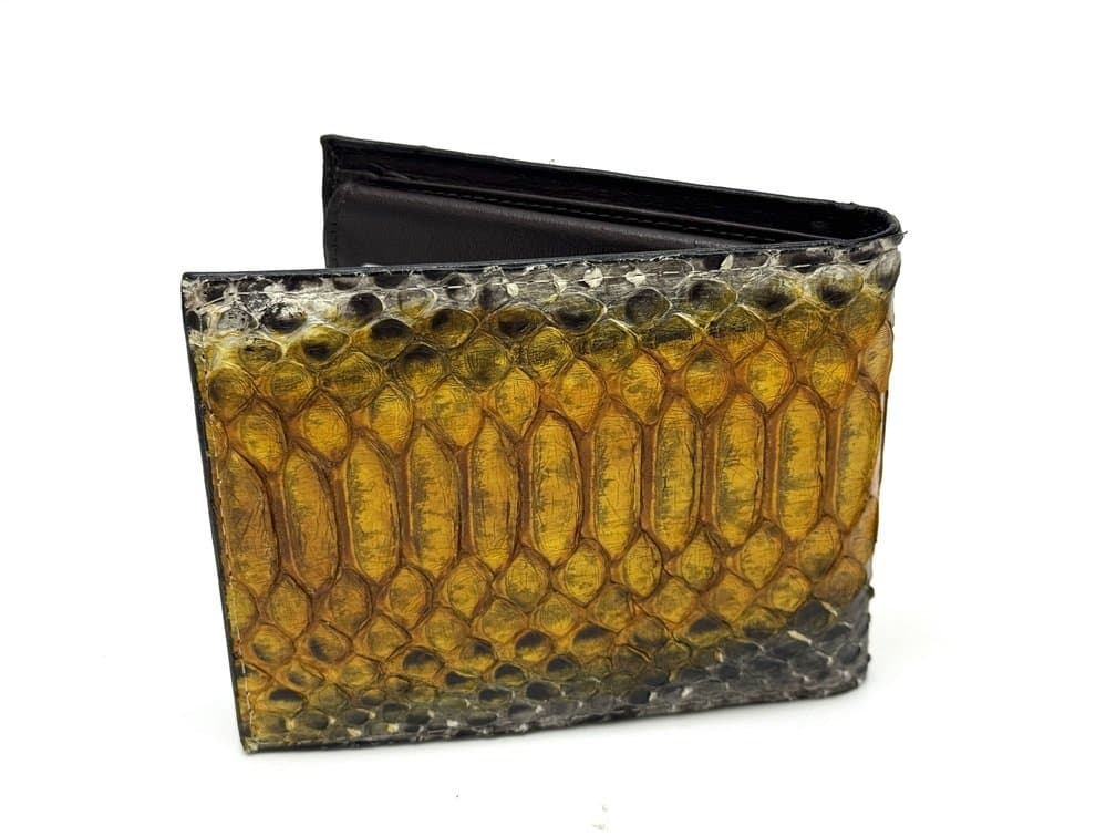 MAURITIUS: portafoglio uomo in pelle di pitone, colore:  MIELE / ROCCIA, Made in Italy