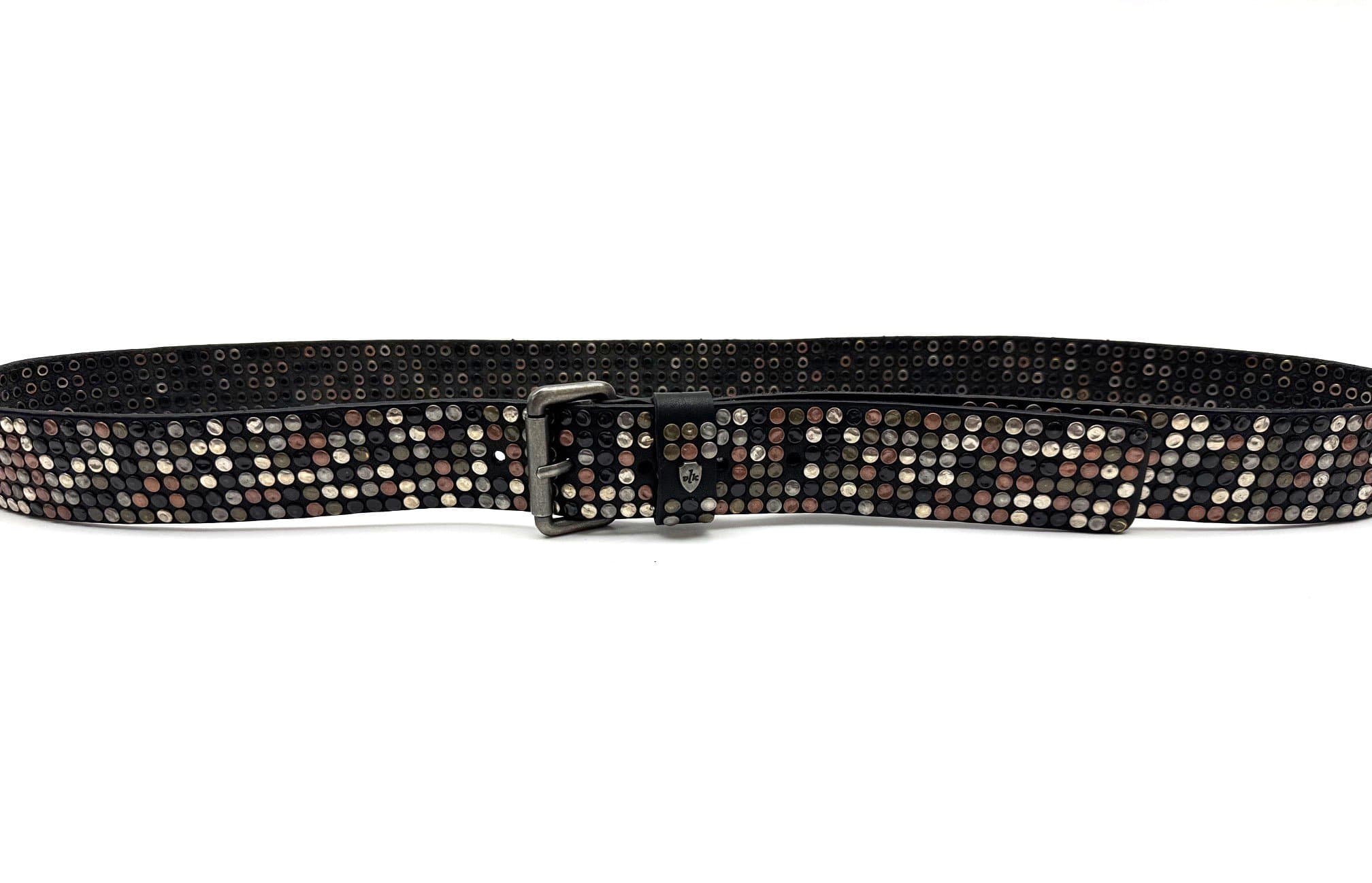 Cintura in vera pelle CHIAROSCURO - VLK mod. CALCUTTA XXL colore NERO con borchie random Made in Italy