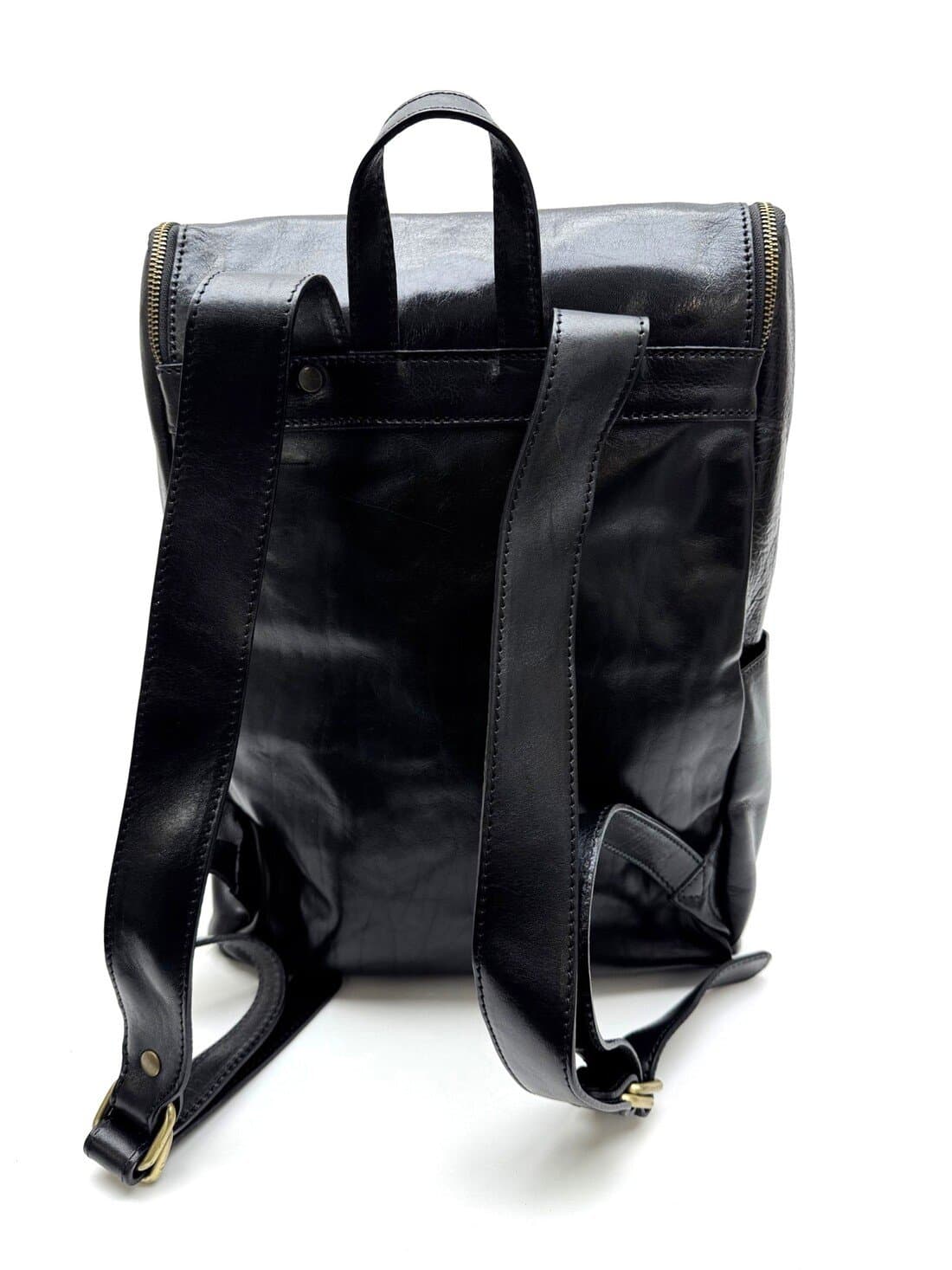 Borsa zaino in vera pelle CHIAROSCURO mod. MONTE EVEREST MAXI colore NERO Made in Italy.