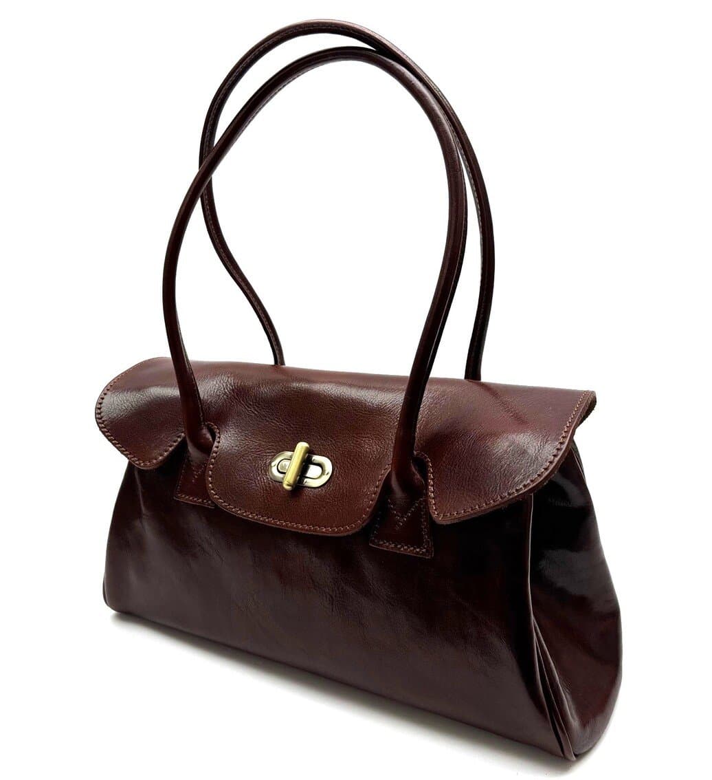 Borsa donna in vera pelle CHIAROSCURO mod. MARGHERITA, colore MARRONE, Made in Italy.