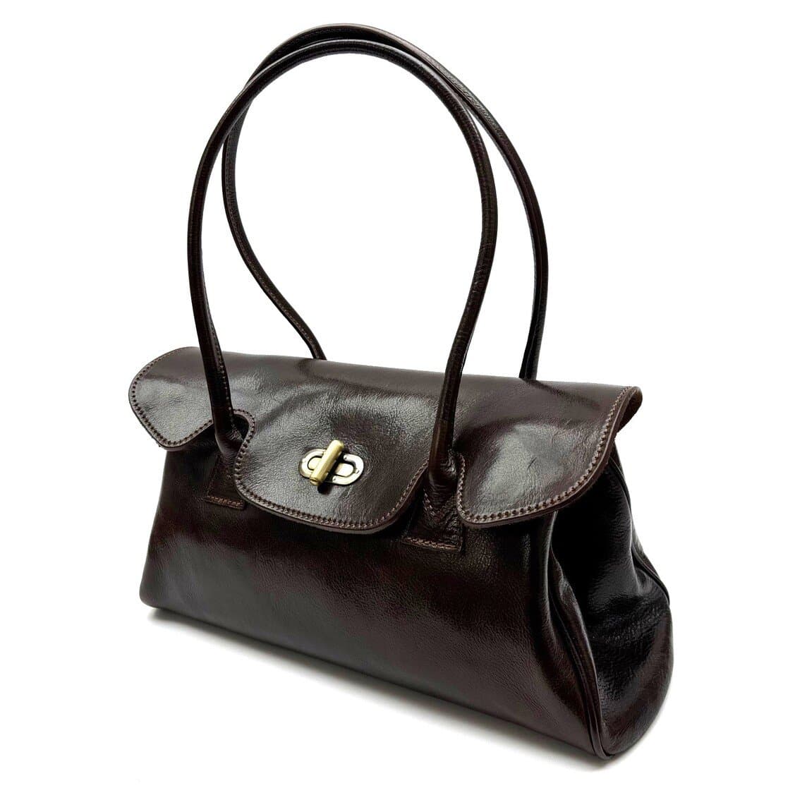 Borsa donna in vera pelle CHIAROSCURO mod. MARGHERITA, colore TESTA DI MORO, Made in Italy.