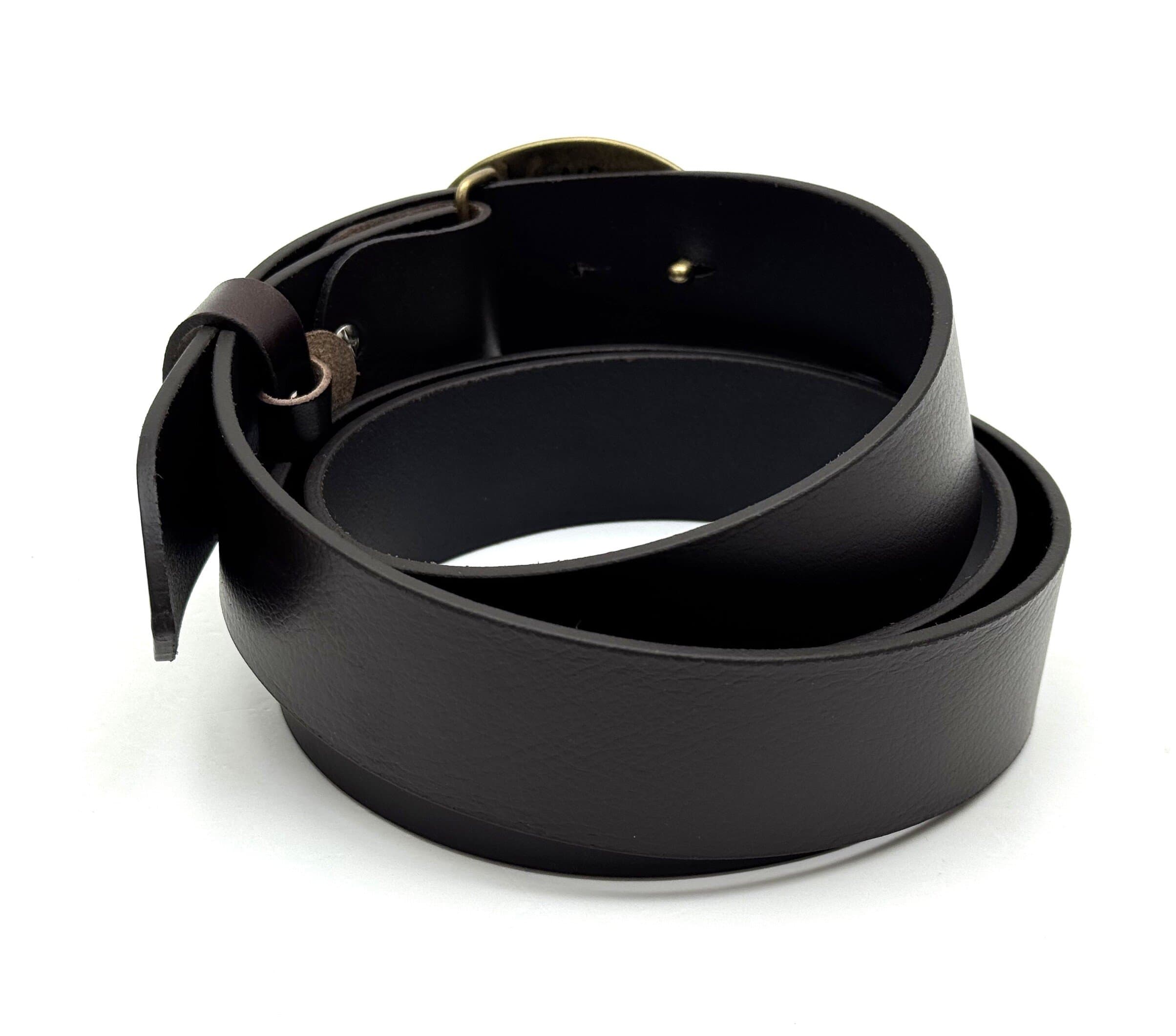 Cintura in  vera pelle CHIAROSCURO mod. GENOVA - CAVALLO, colore TESTA DI MORO, fibbia speciale brunito, Made in Italy