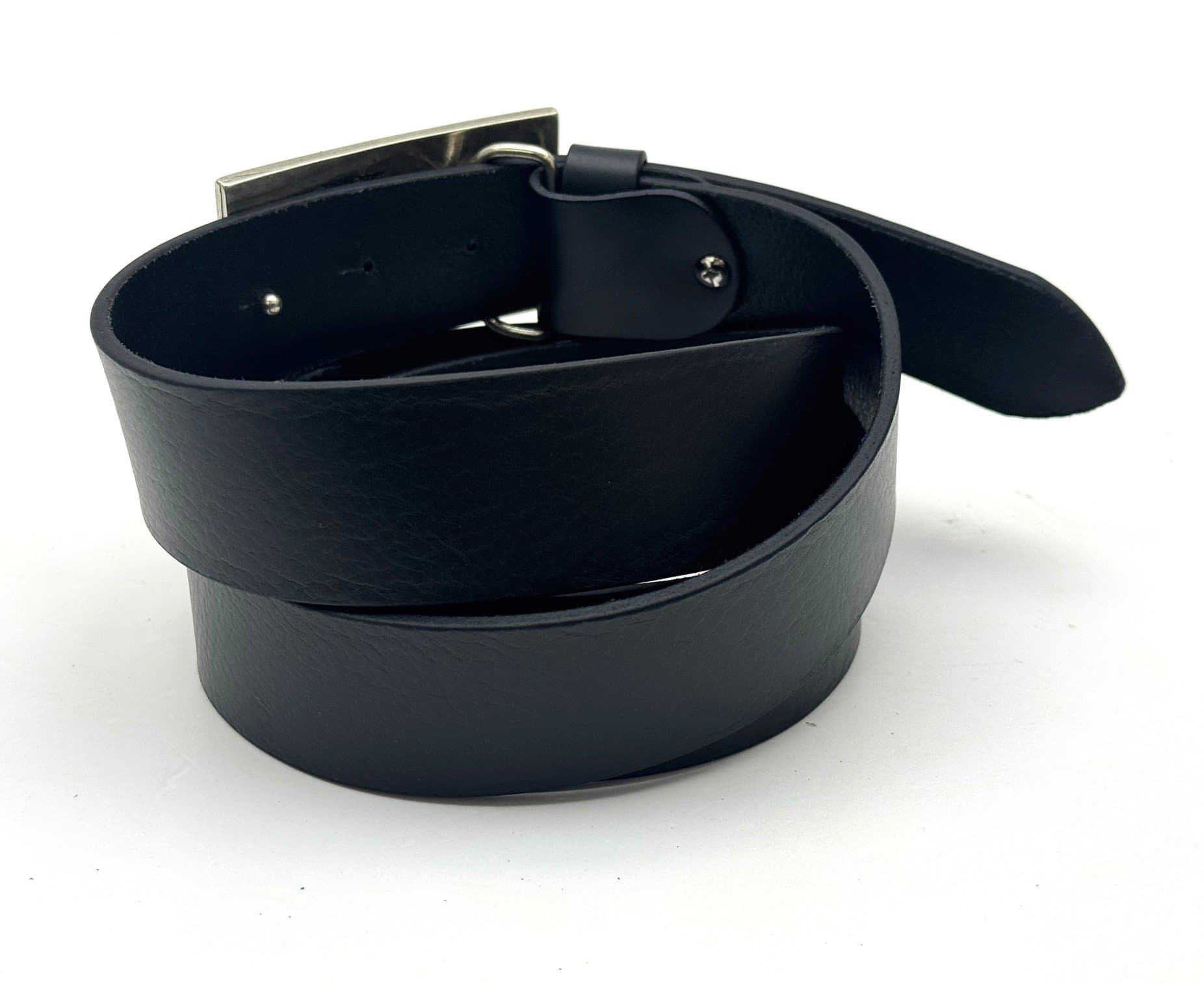 Cintura uomo in vera pelle CHIAROSCURO mod. GENOVA - BANDIERA ITALIA, colore NERO, fibbia speciale, Made in Italy