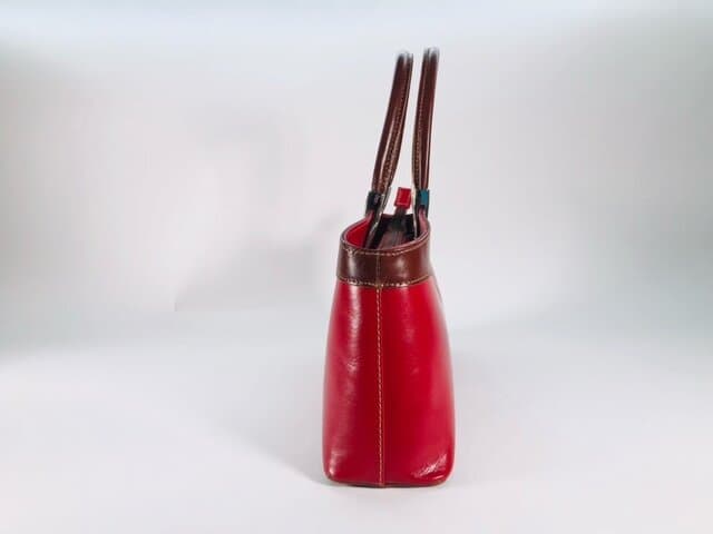 Borsa donna in vera pelle CHIAROSCURO mod. ROSSELLA, colore ROSSO / MARRONE, Made in Italy.