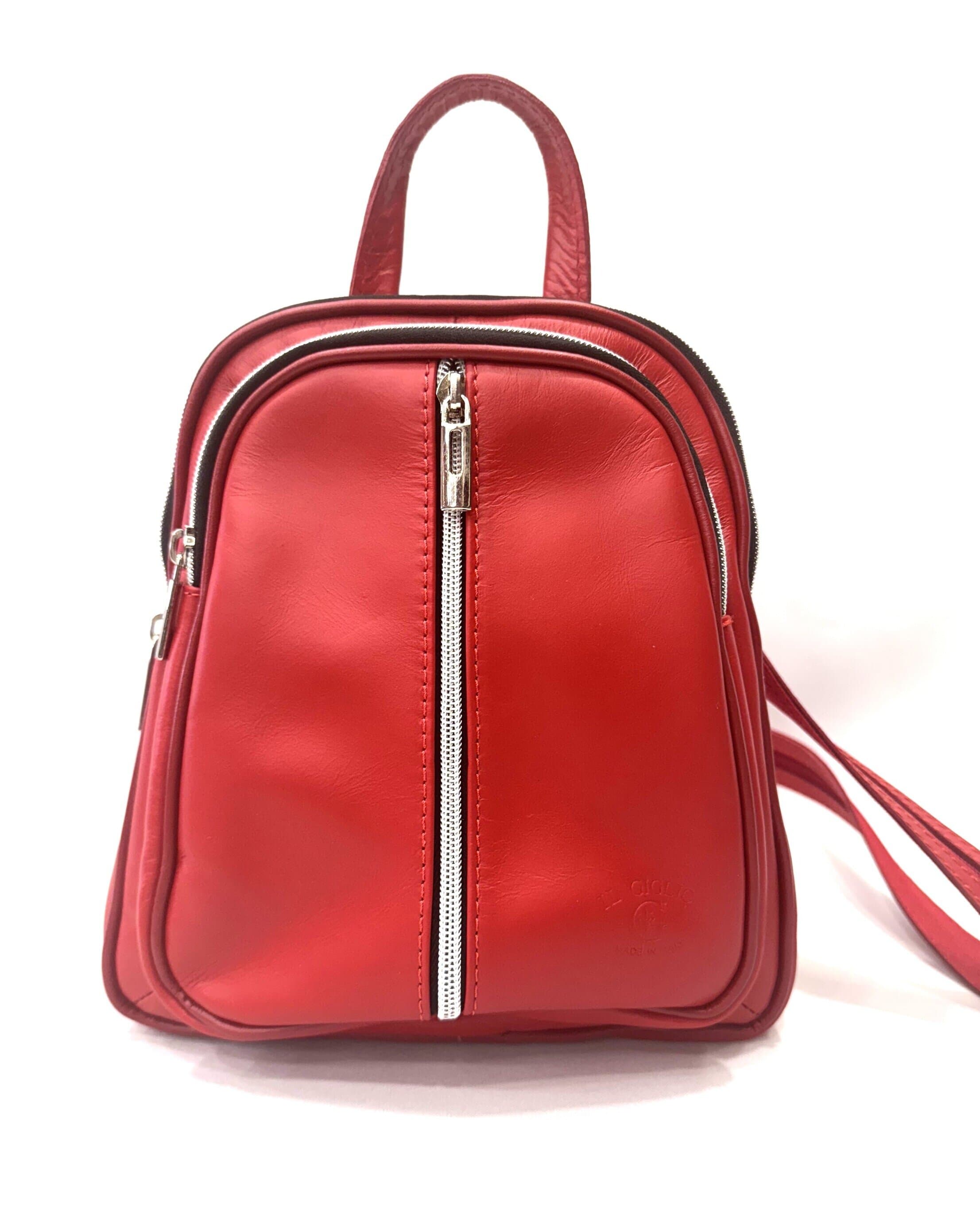 Borsa zaino donna in vera pelle CHIARO SCURO mod. SINAI colore ROSSO Made in Italy.