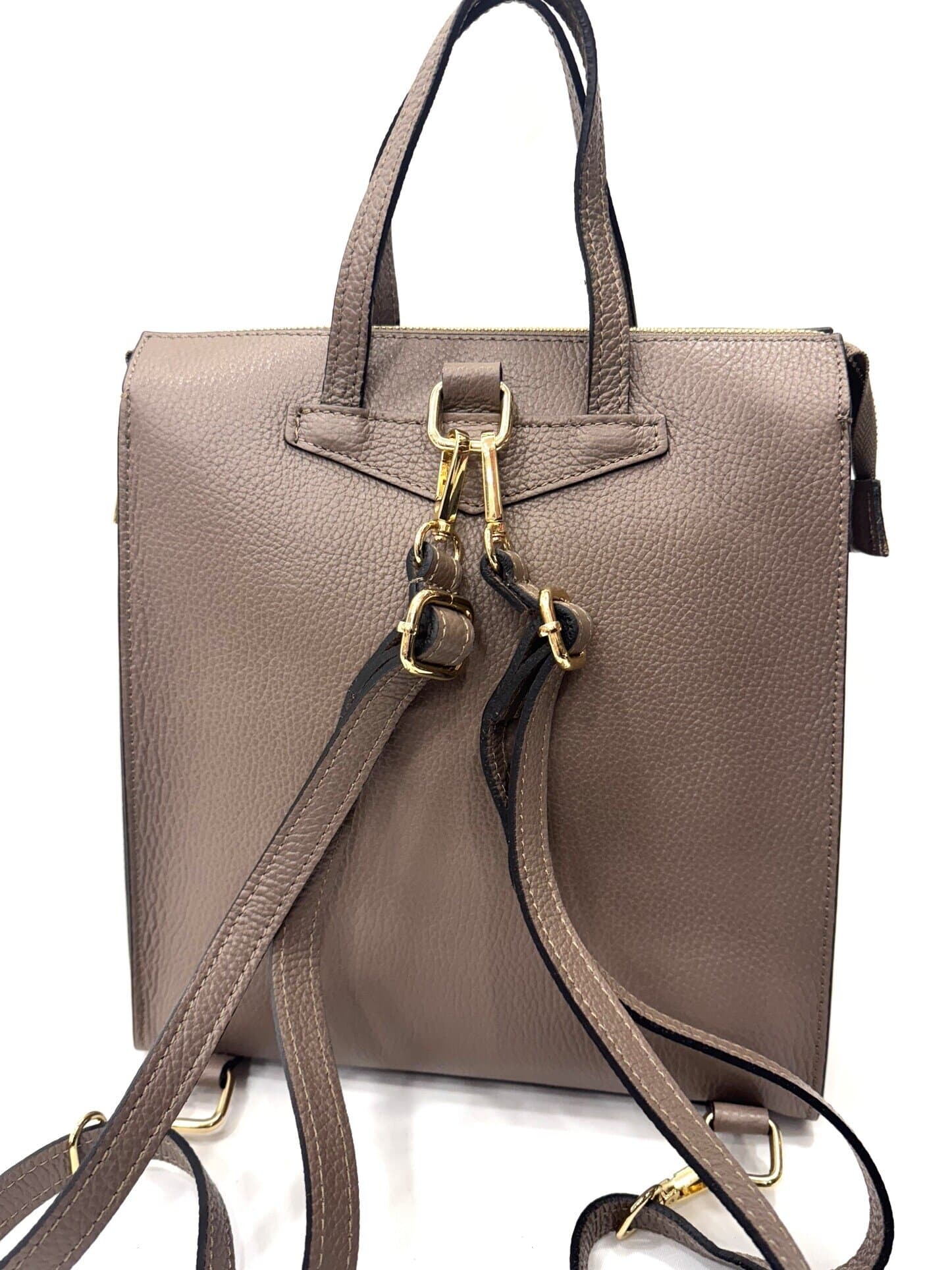 MONTE FAITO: borsa - zaino donna, vera pelle, colore:TAUPE, Made in Italy