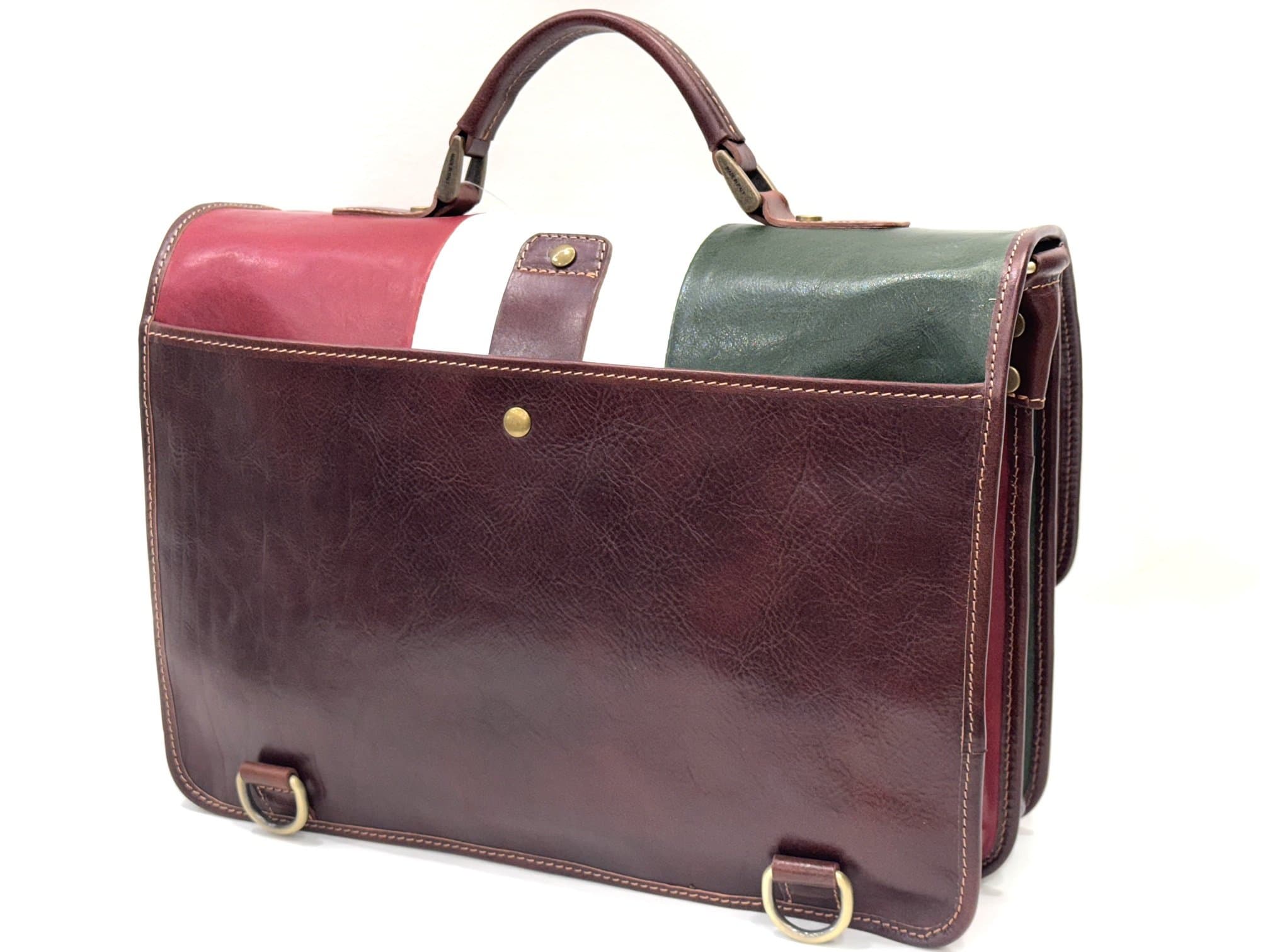 ERNESTO: cartella /borsa, zaino ufficio uomo, in cuoio, TRICOLORE BANDIERA ITALIANA, VERDE / BIANCO / ROSSO, Made in Italy