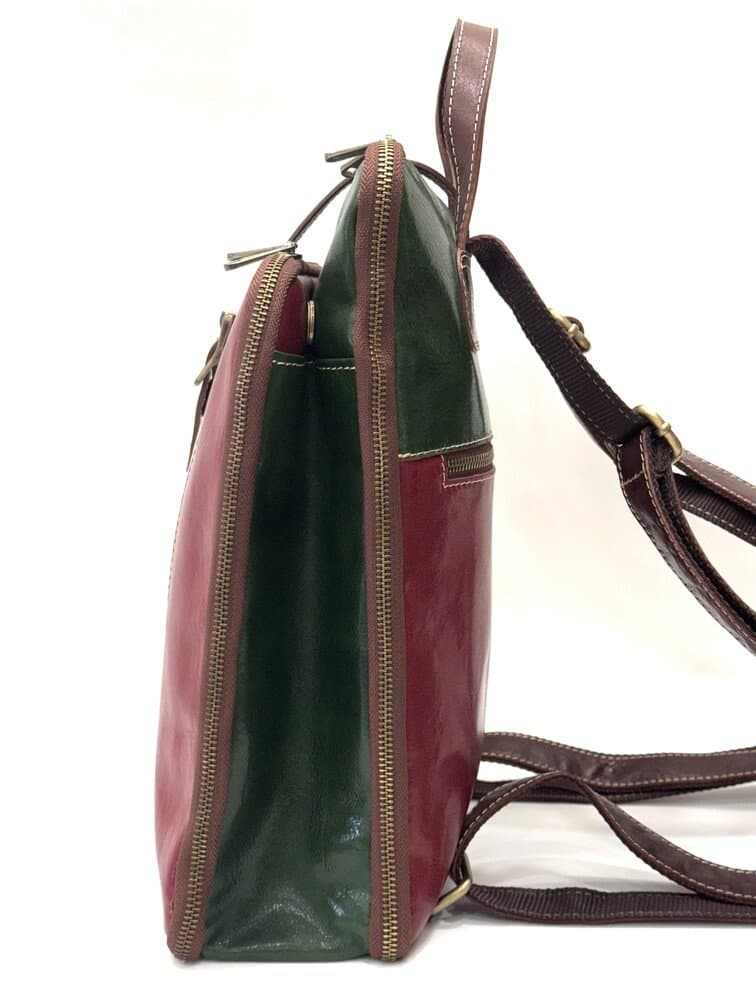 Borsa zaino donna in vera pelle MONTE COLOMBINE, TRICOLORE BANDIERA ITALIANA, VERDE/BIANCO/ROSSO, CHIAROSCURO, Made in Italy