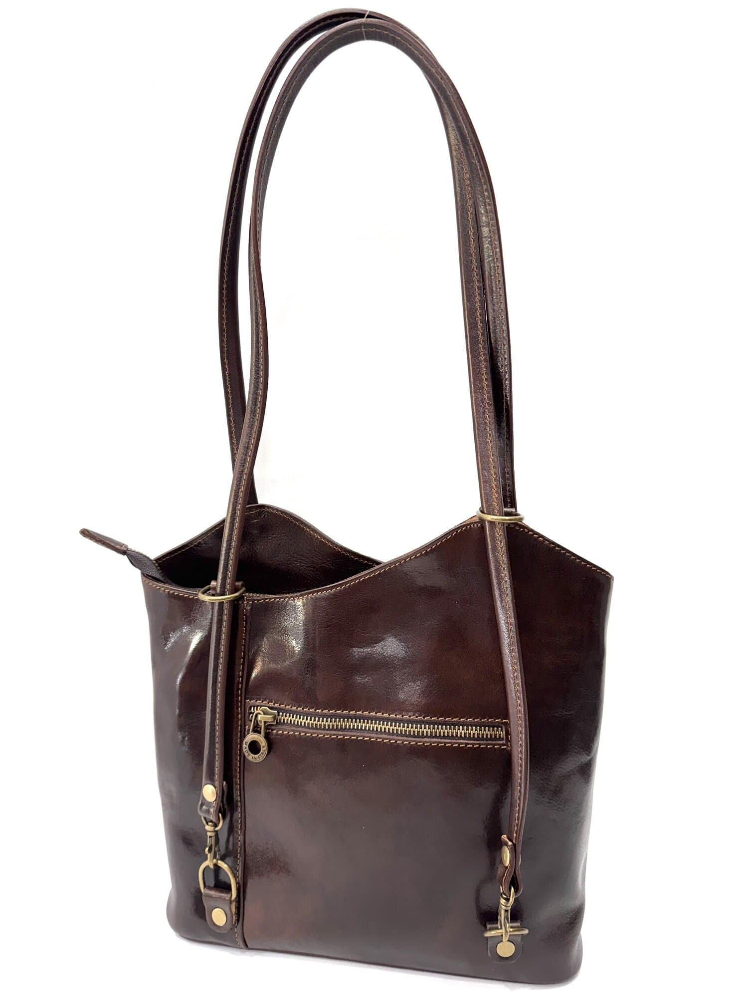 Borsa zaino donna MONTE ARGENTERA in vera pelle tamponata, colore TESTA DI MORO, CHIAROSCURO, Made in Italy
