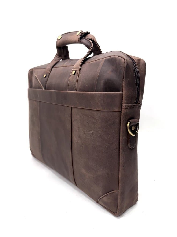 ANSALDO: cartella ufficio / borsa lavoro, uomo - donna, colore: NABUK MARRONE, Made in Italy.
