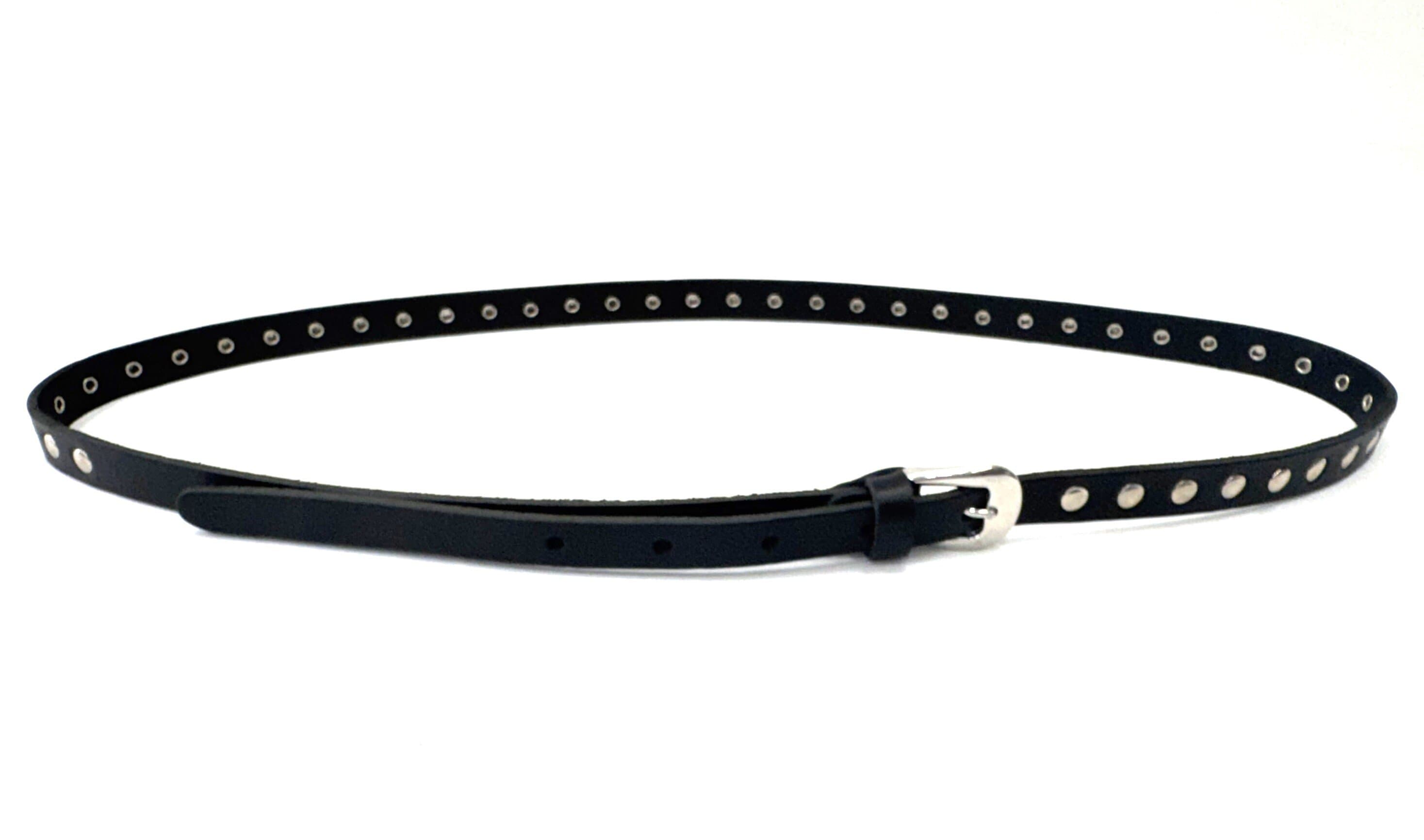 Cintura donna  in vera pelle ORVIETO SMALL, colore NERO, con borchie, CHIAROSCURO, Made in Italy