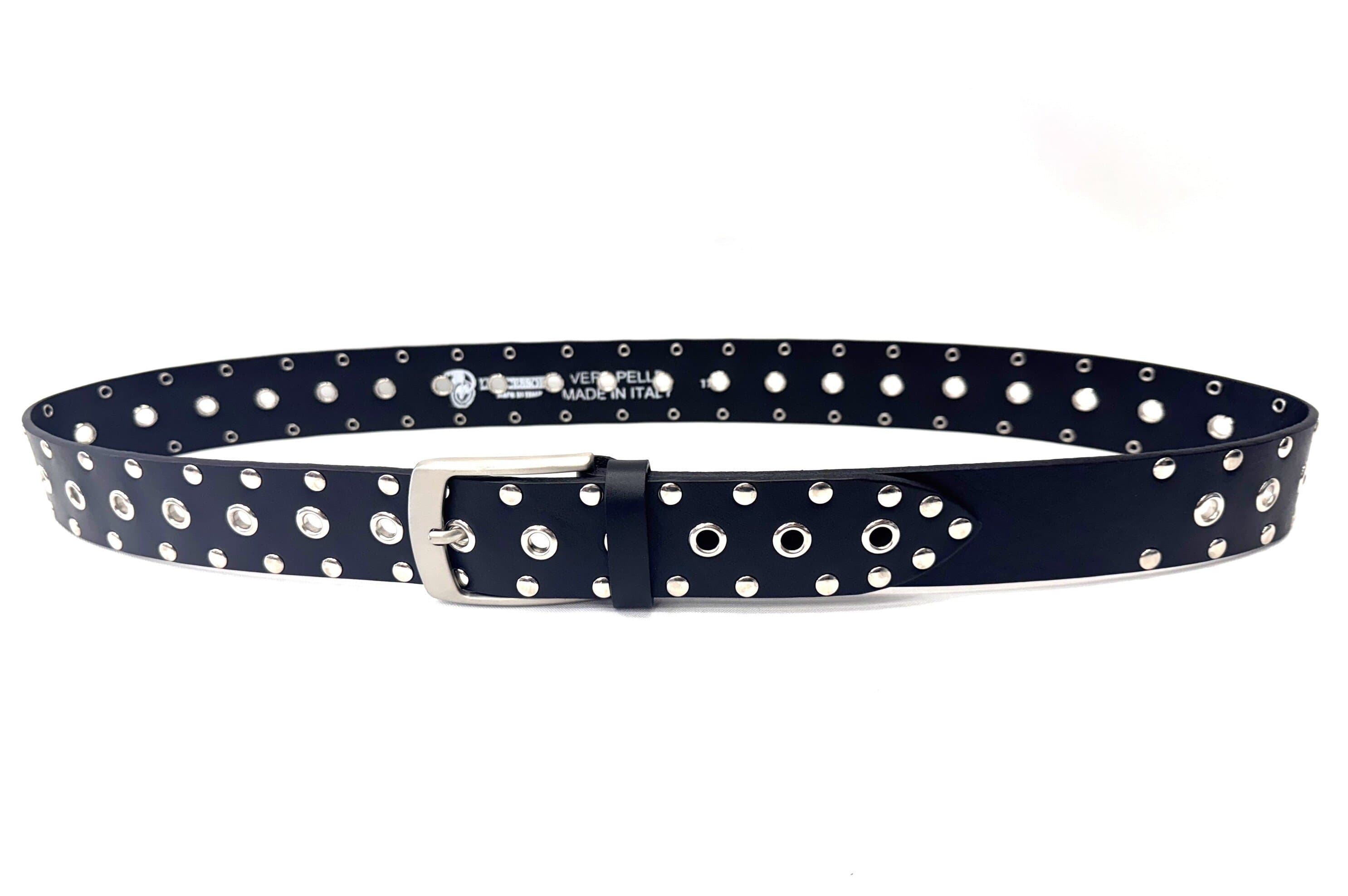 Cintura uomo in vera pelle CHIAROSCURO mod. BARLETTA, colore NERO, con borchie, Made in Italy
