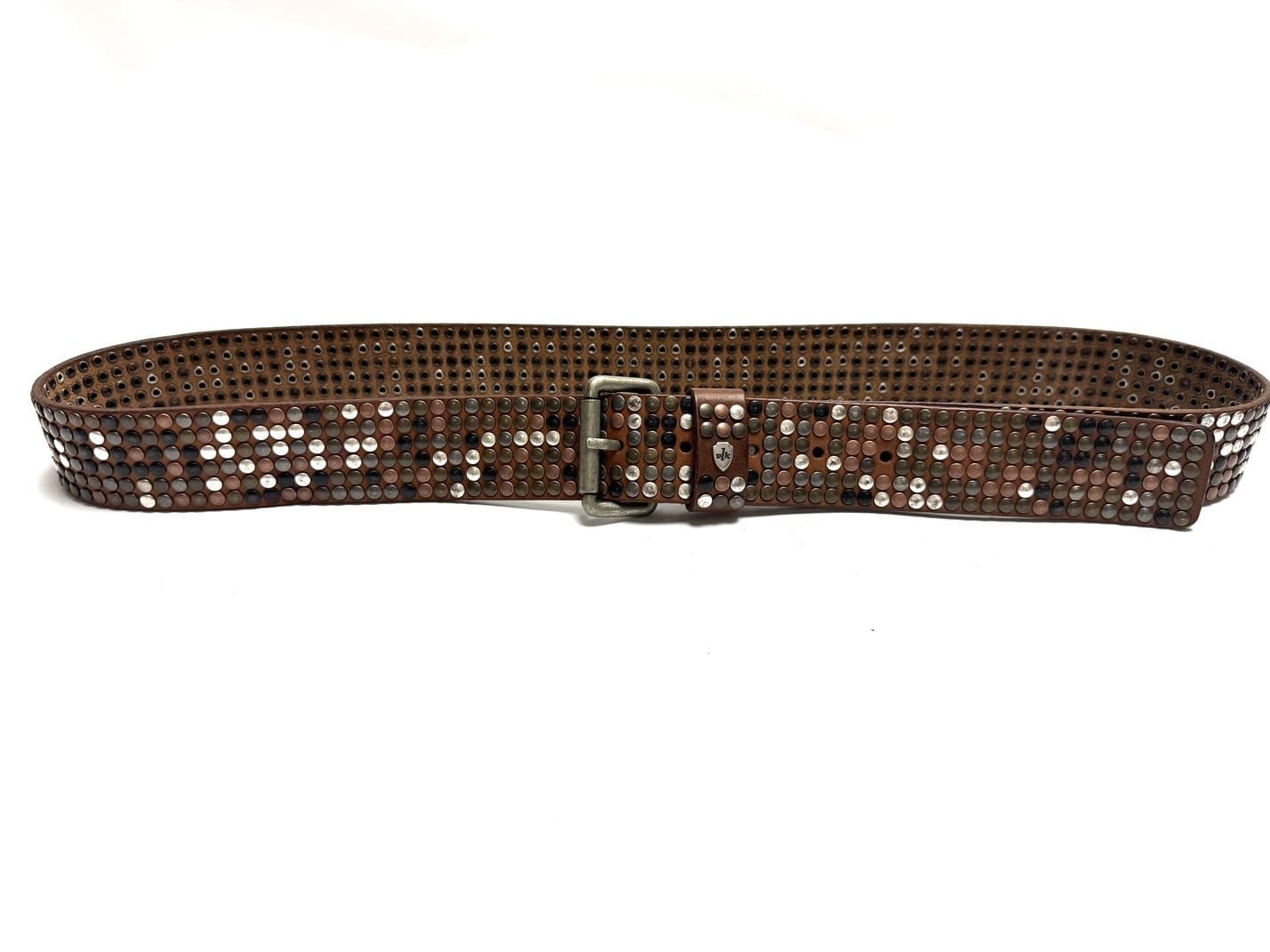 Cintura in vera pelle CHIAROSCURO - VLK mod. CALCUTTA XXL colore MARRONE con borchie random Made in Italy