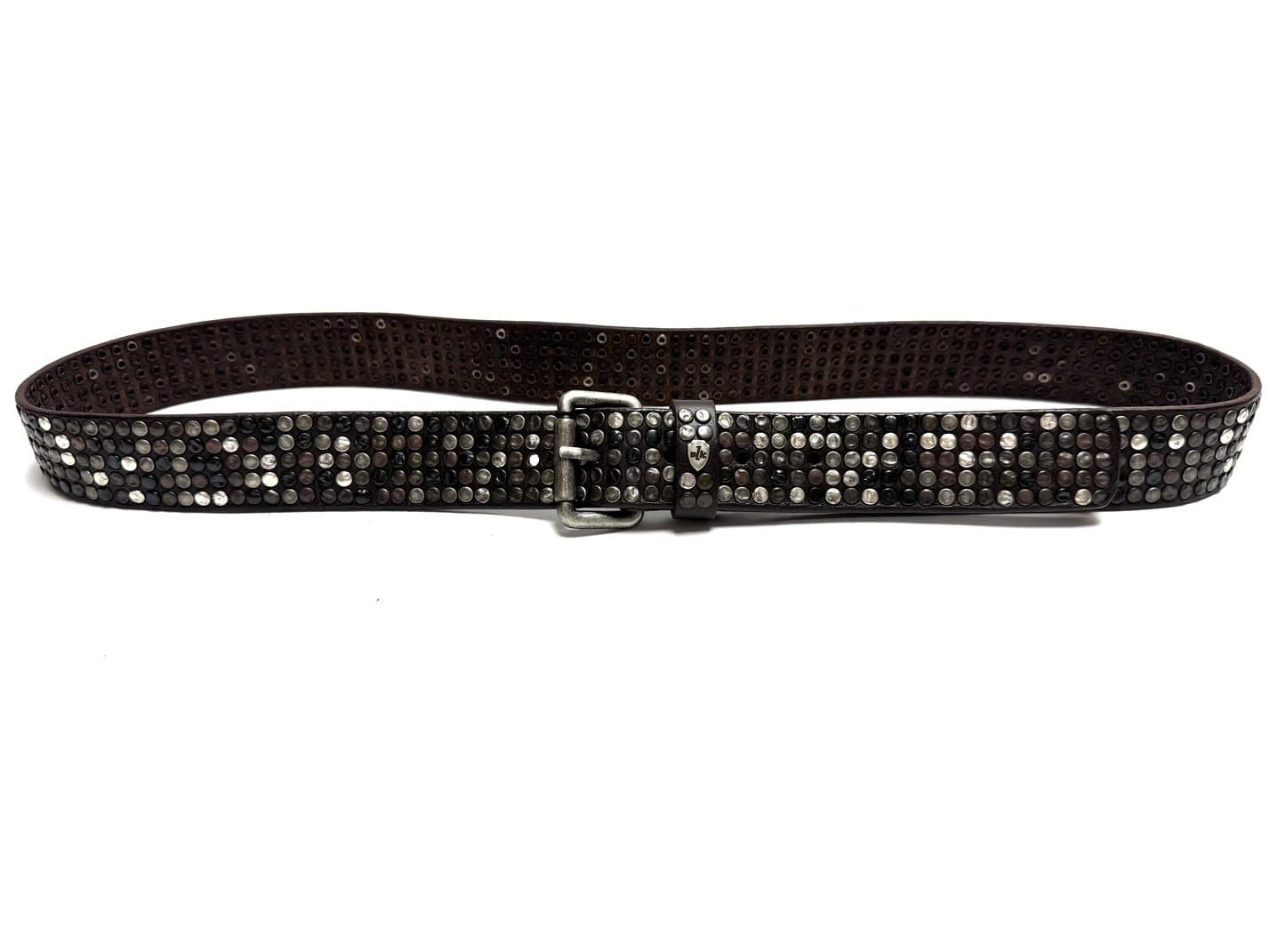 Cintura in vera pelle CHIAROSCURO - VLK mod. CALCUTTA MAXI colore TESTA DI MORO con borchie random Made in Italy