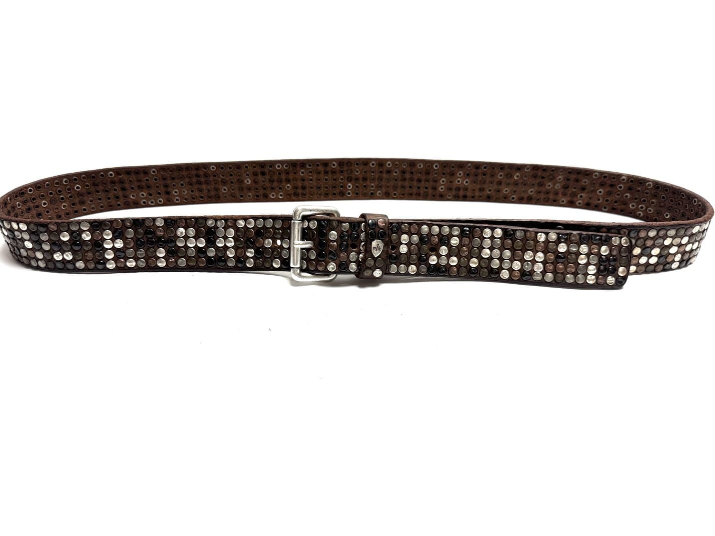 Cintura in vera pelle CHIAROSCURO - VLK mod. CALCUTTA MAXI colore MARRONE con borchie random Made in Italy
