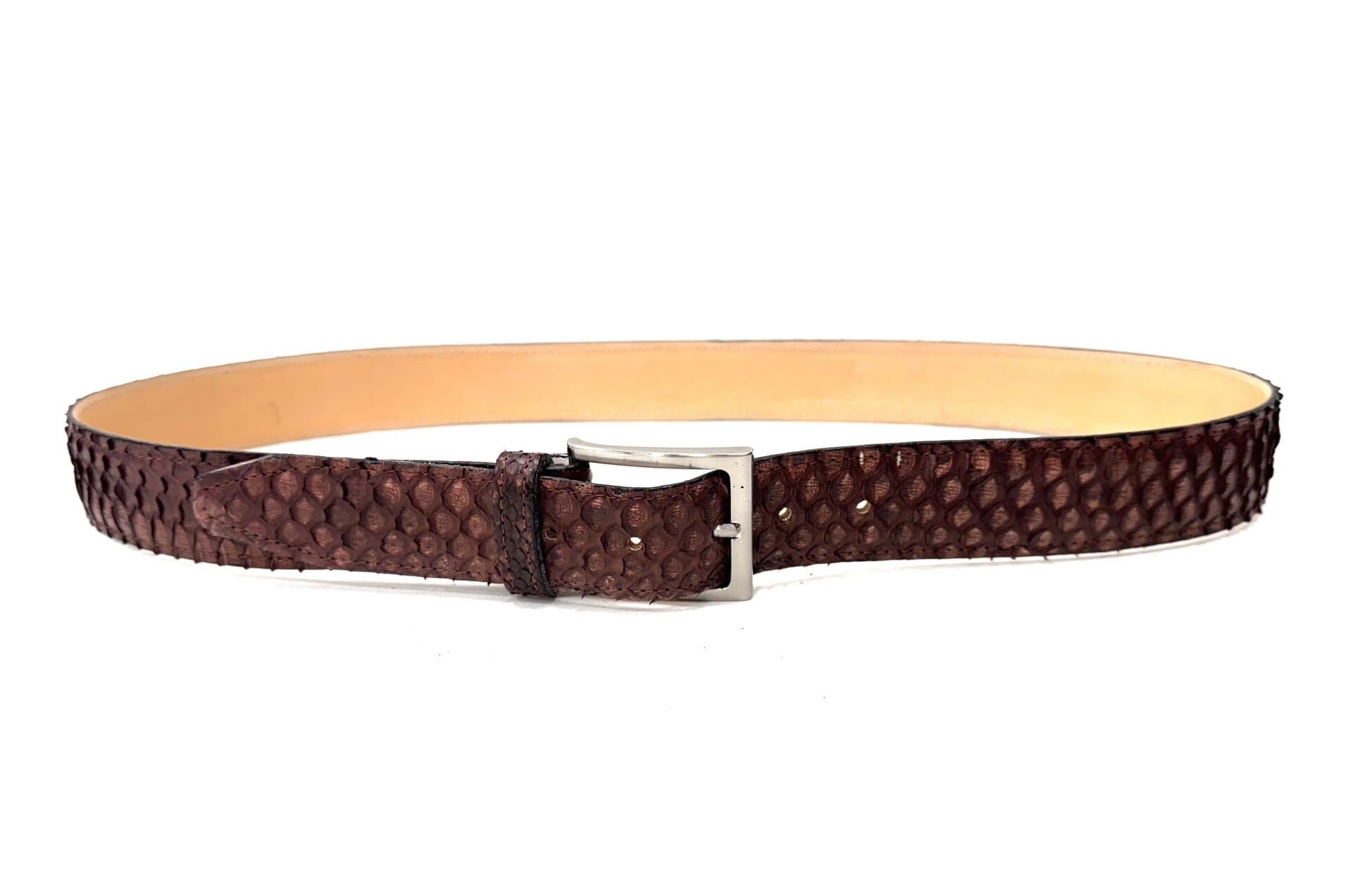 Cintura uomo in vera pelle di pitone CITES GUATEMALA, colore MARRONE , CHIAROSCURO, Made in Italy