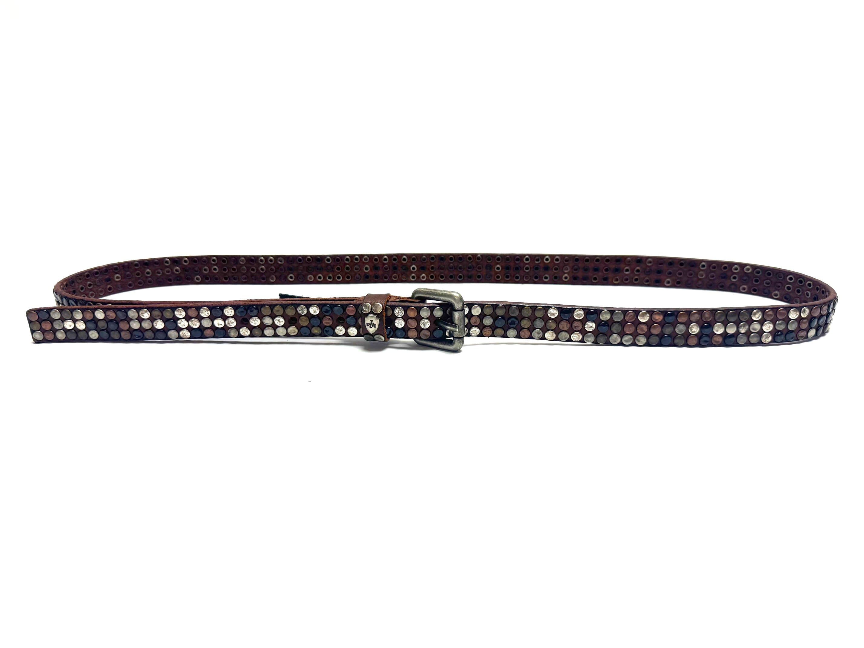Cintura in vera pelle CHIAROSCURO - VLK mod. CALCUTTA SMALL  colore MARRONE con borchie random Made in Italy