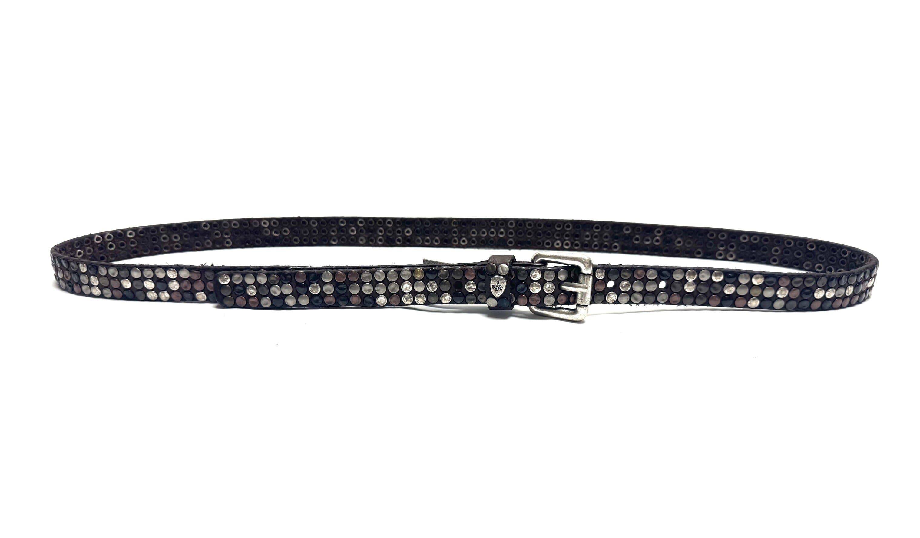 Cintura in vera pelle  CHIAROSCURO - VLK mod. CALCUTTA SMALL colore TESTA DI MORO con borchie random Made in Italy