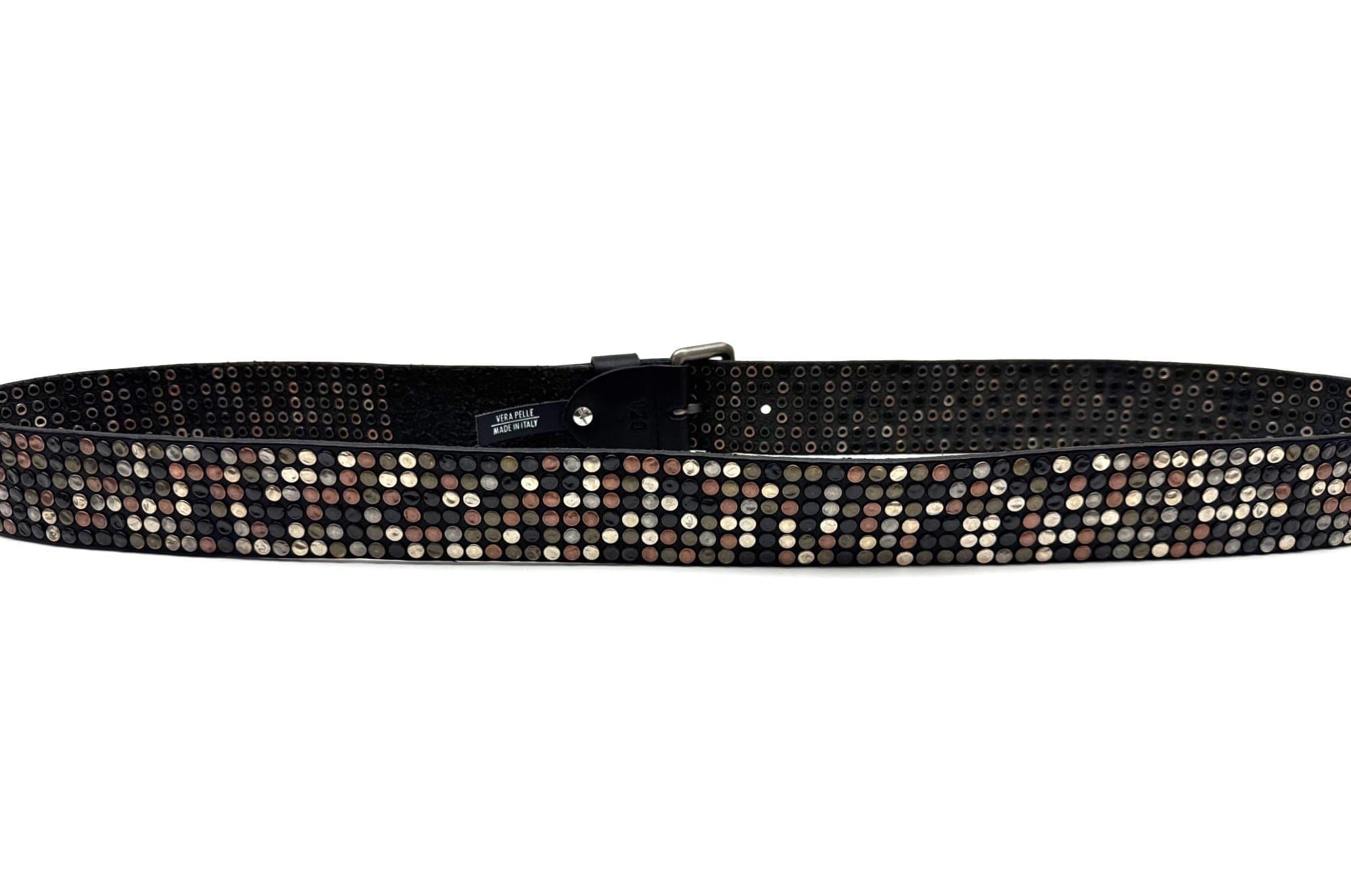Cintura in vera pelle CHIAROSCURO - VLK mod. CALCUTTA XXL colore NERO con borchie random Made in Italy