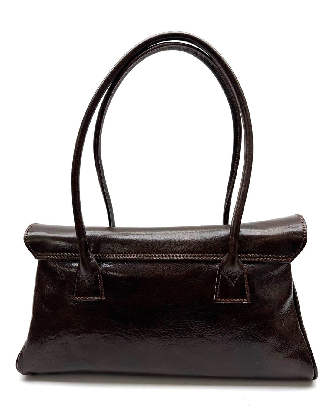Borsa donna in vera pelle CHIAROSCURO mod. MARGHERITA, colore TESTA DI MORO, Made in Italy.