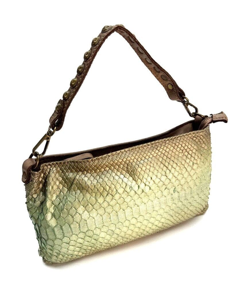 Genuine vintage leather and piton bag for woman ZELDA, colour ACID GREEN, CHIAROSCURO, Made in Italy