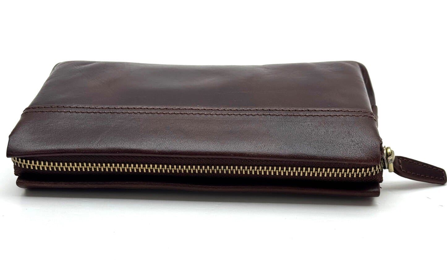  Pochette uomo da polso in vera pelle LEWIS, colore MARRONE, CHIAROSCURO, Made in Italy
