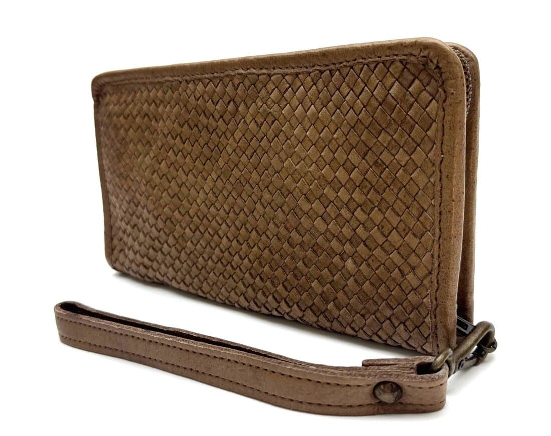 Pochette uomo da polso in vera pelle vintage LIAM, colore TAUPE, CHIARO SCURO, Made in Italy