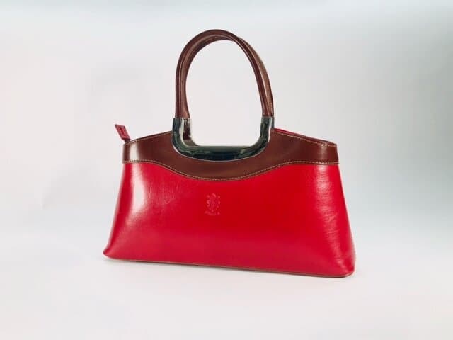 Borsa donna in vera pelle CHIAROSCURO mod. ROSSELLA, colore ROSSO / MARRONE, Made in Italy.