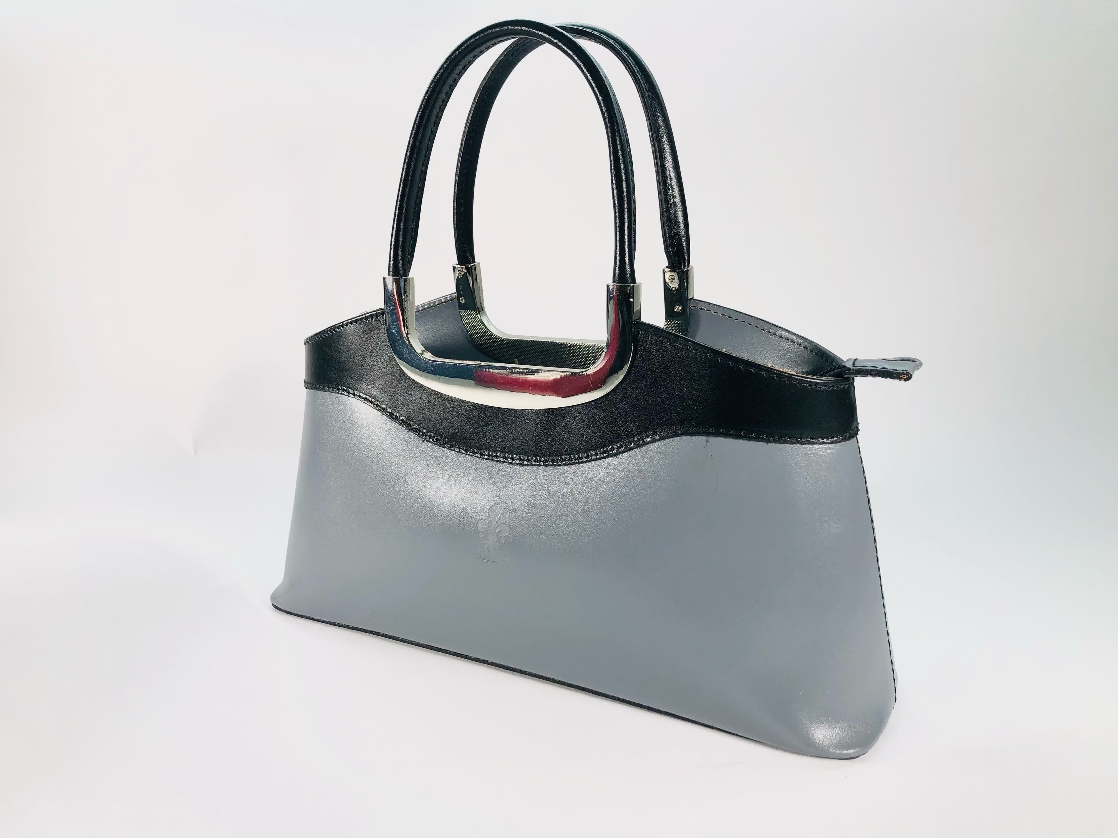 Borsa donna in vera pelle CHIAROSCURO mod. ROSSELLA, colore GRIGIO / MARRONE, Made in Italy.