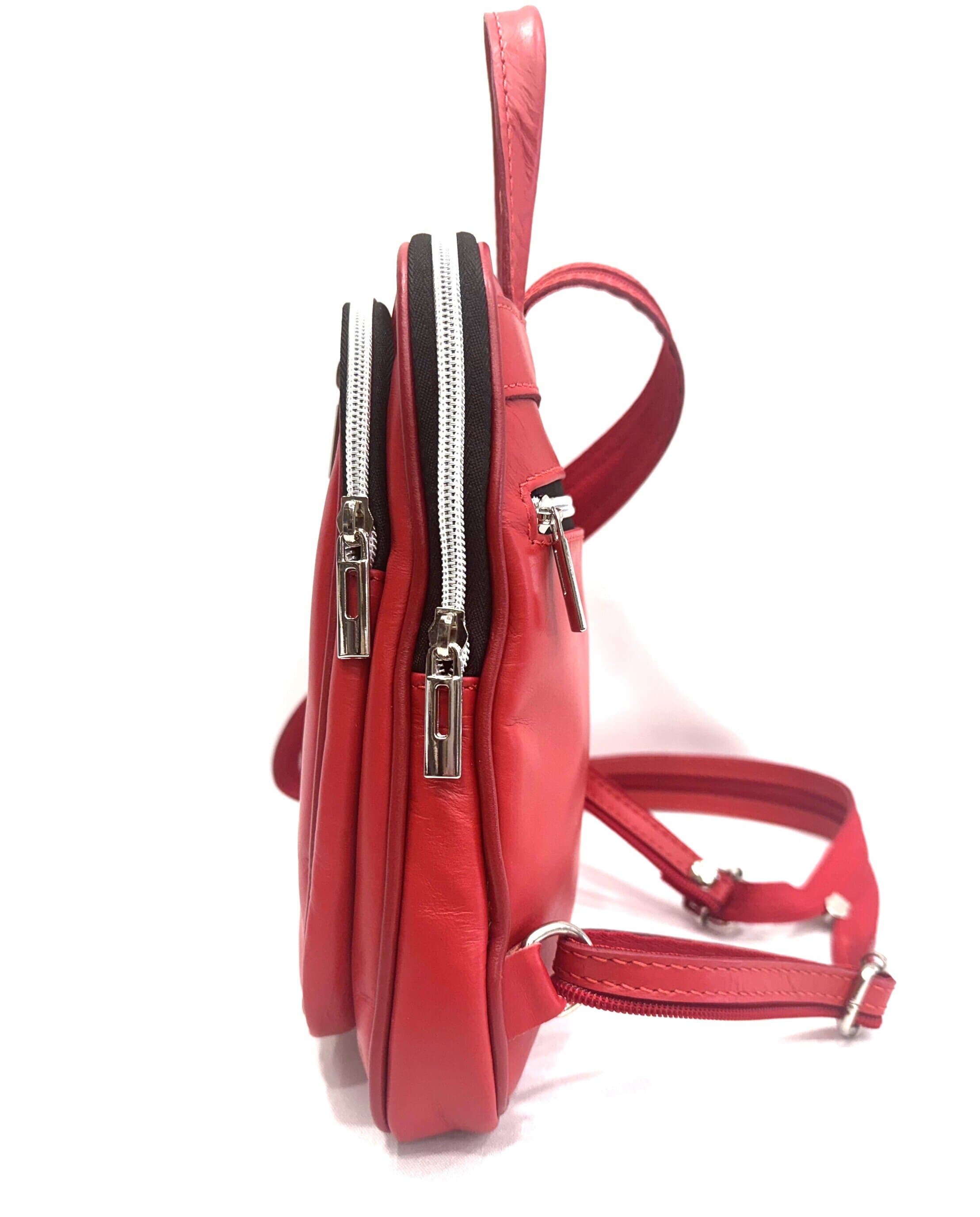 Borsa zaino donna in vera pelle CHIARO SCURO mod. SINAI colore ROSSO Made in Italy.