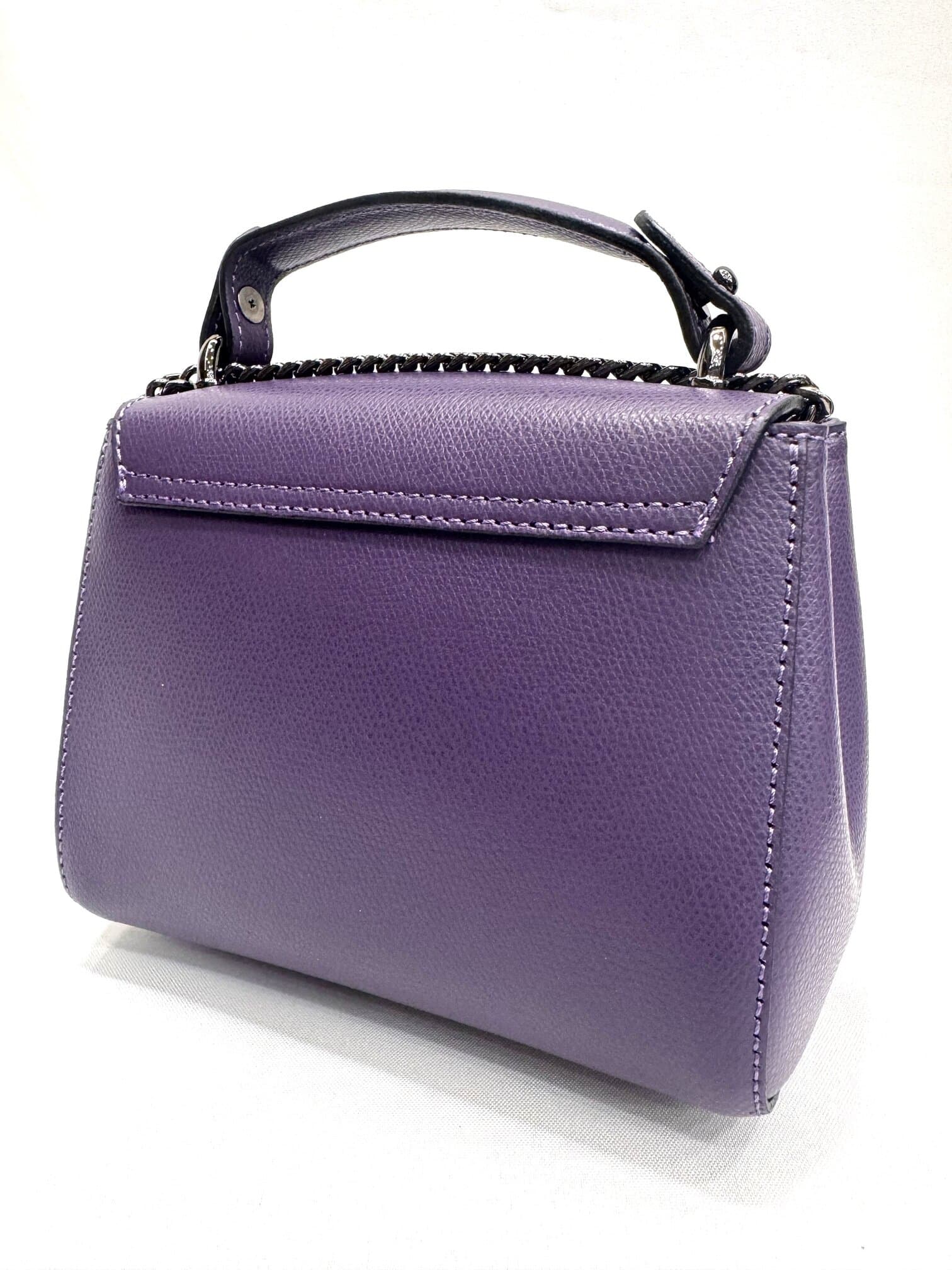 AGNES : borsa donna mini, pelle saffiano, colore VIOLA, Made in Italy