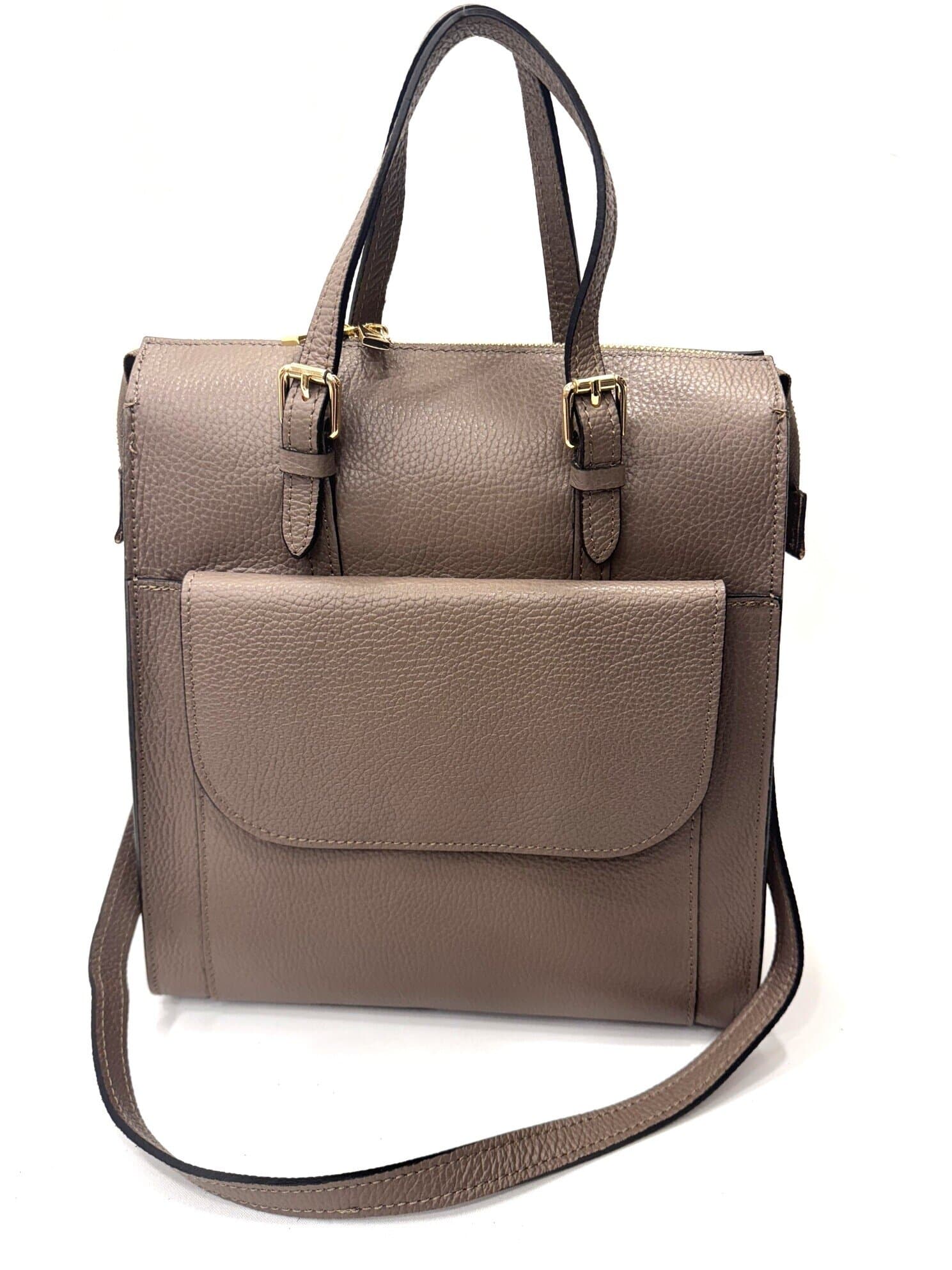 MONTE FAITO: borsa - zaino donna, vera pelle, colore:TAUPE, Made in Italy