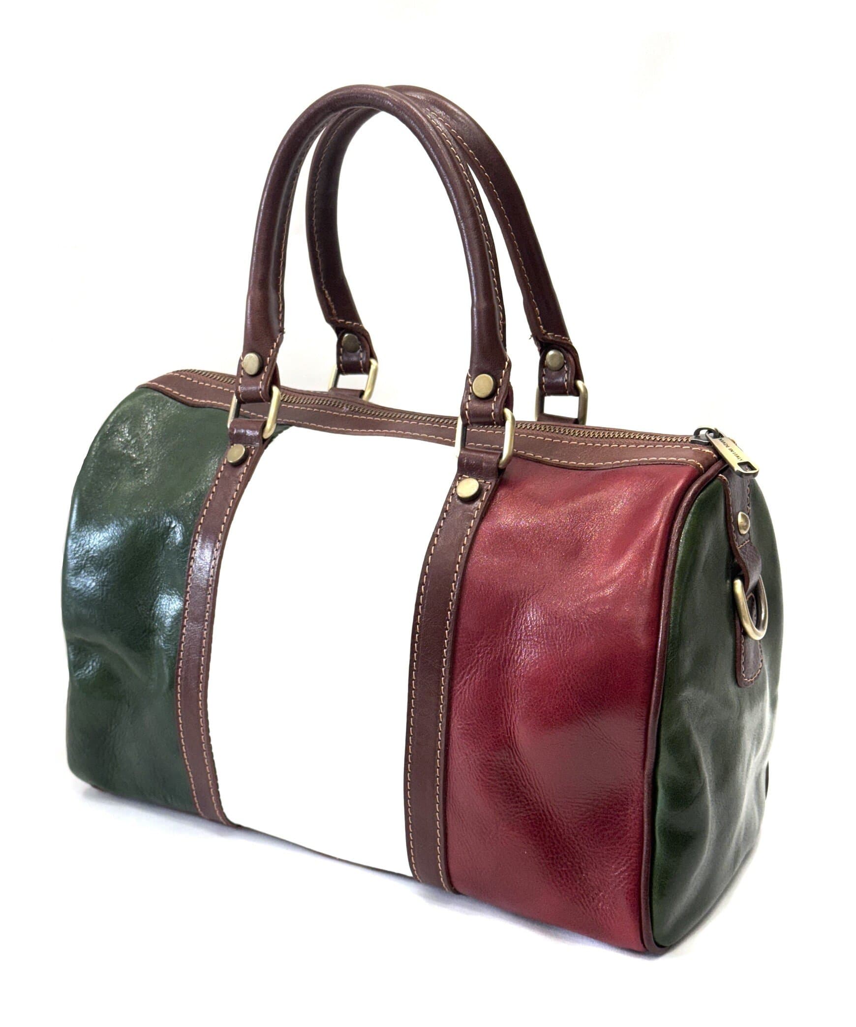 Borsa donna in vera pelle CHIAROSCURO mod. CATIA, bandiera Italiana MULTICOLORE, Made in Italy.