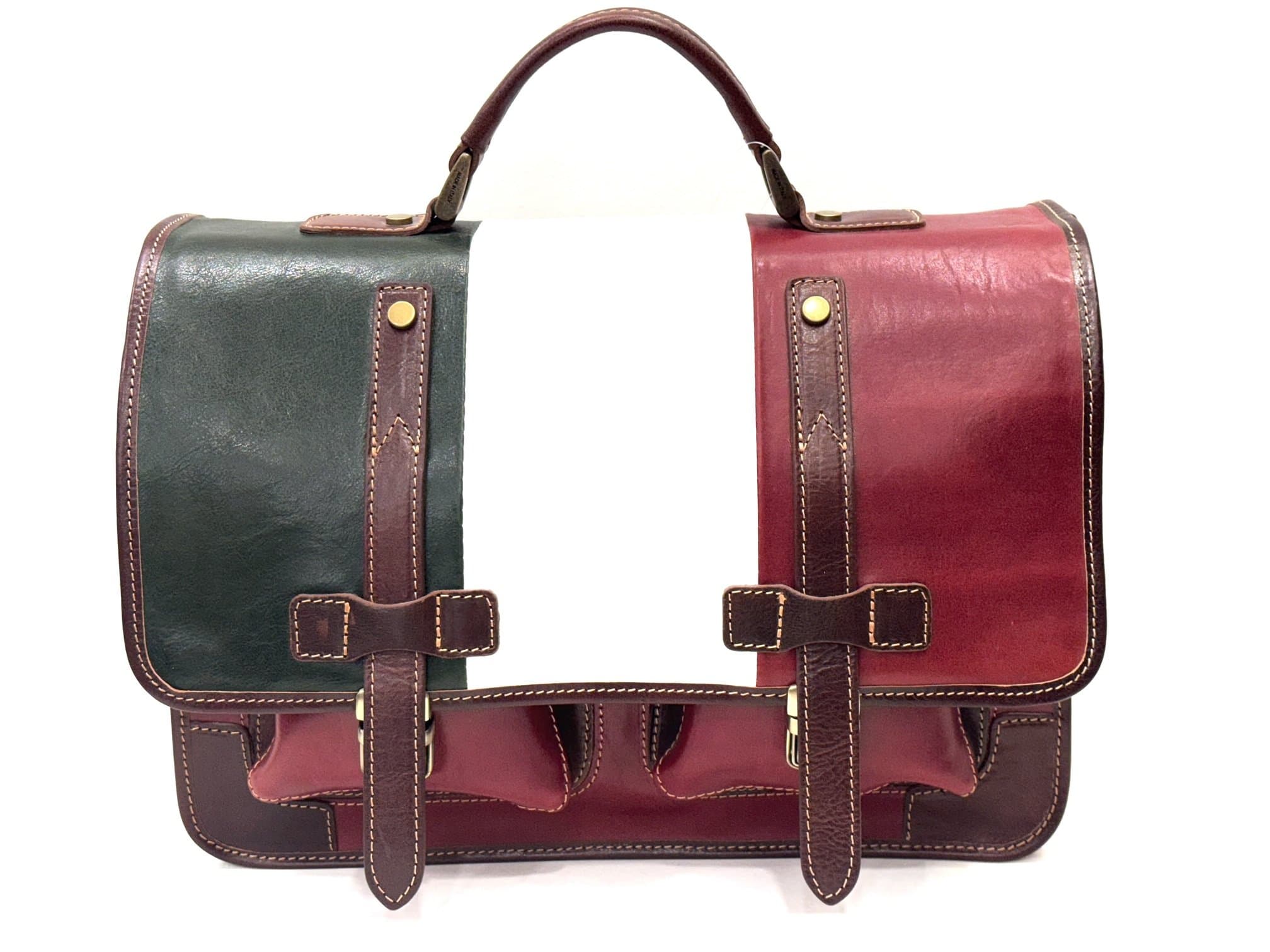 ERNESTO: cartella /borsa, zaino ufficio uomo, in cuoio, TRICOLORE BANDIERA ITALIANA, VERDE / BIANCO / ROSSO, Made in Italy