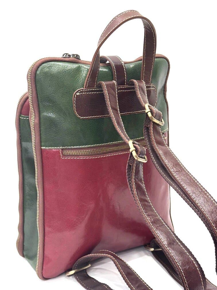 Borsa zaino donna in vera pelle MONTE COLOMBINE, TRICOLORE BANDIERA ITALIANA, VERDE/BIANCO/ROSSO, CHIAROSCURO, Made in Italy