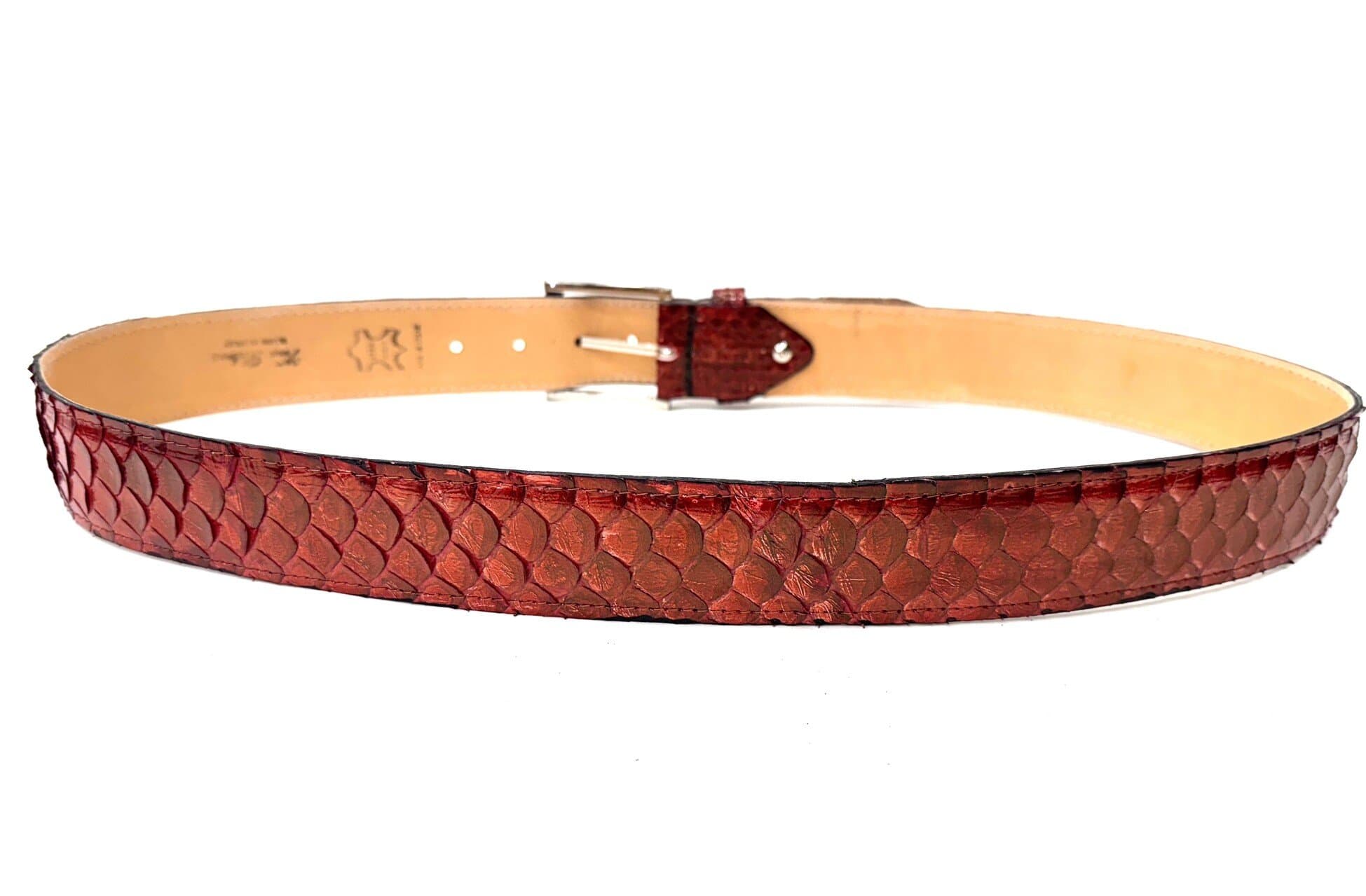 Cintura uomo in vera pelle di pitone CITES GUATEMALA, colore ROSSO, CHIAROSCURO, Made in Italy