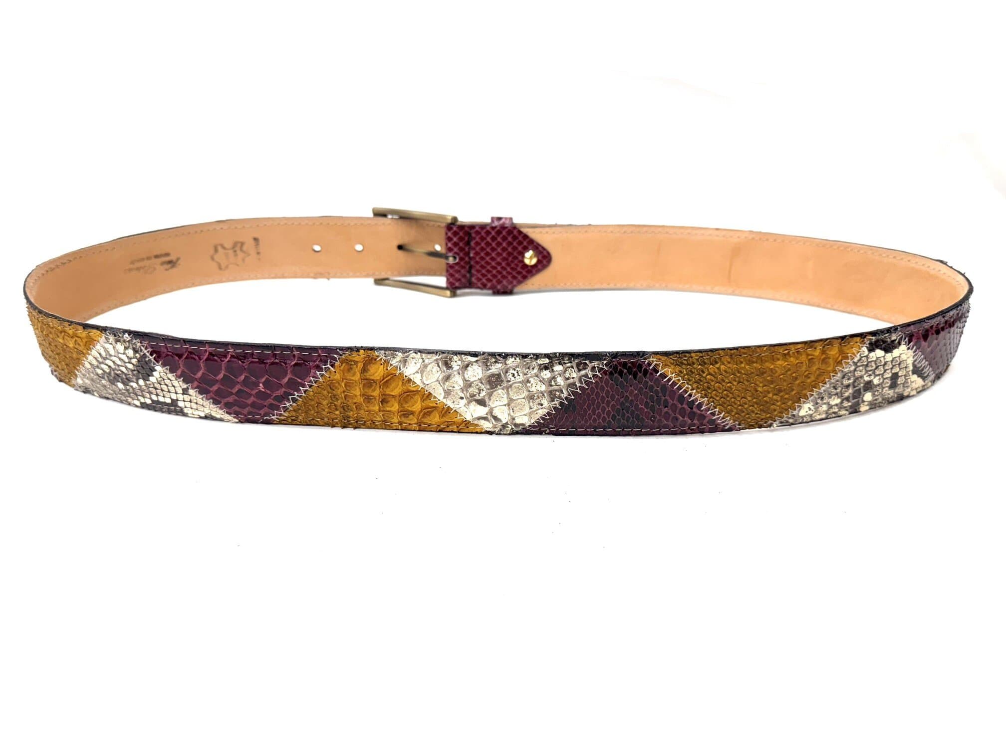 Cintura uomo TRIPOLI C41, vera pelle di pitone, BORDEAUX / GIALLO / ROCCIA, CITES, CHIAROSCURO, Made in Italy