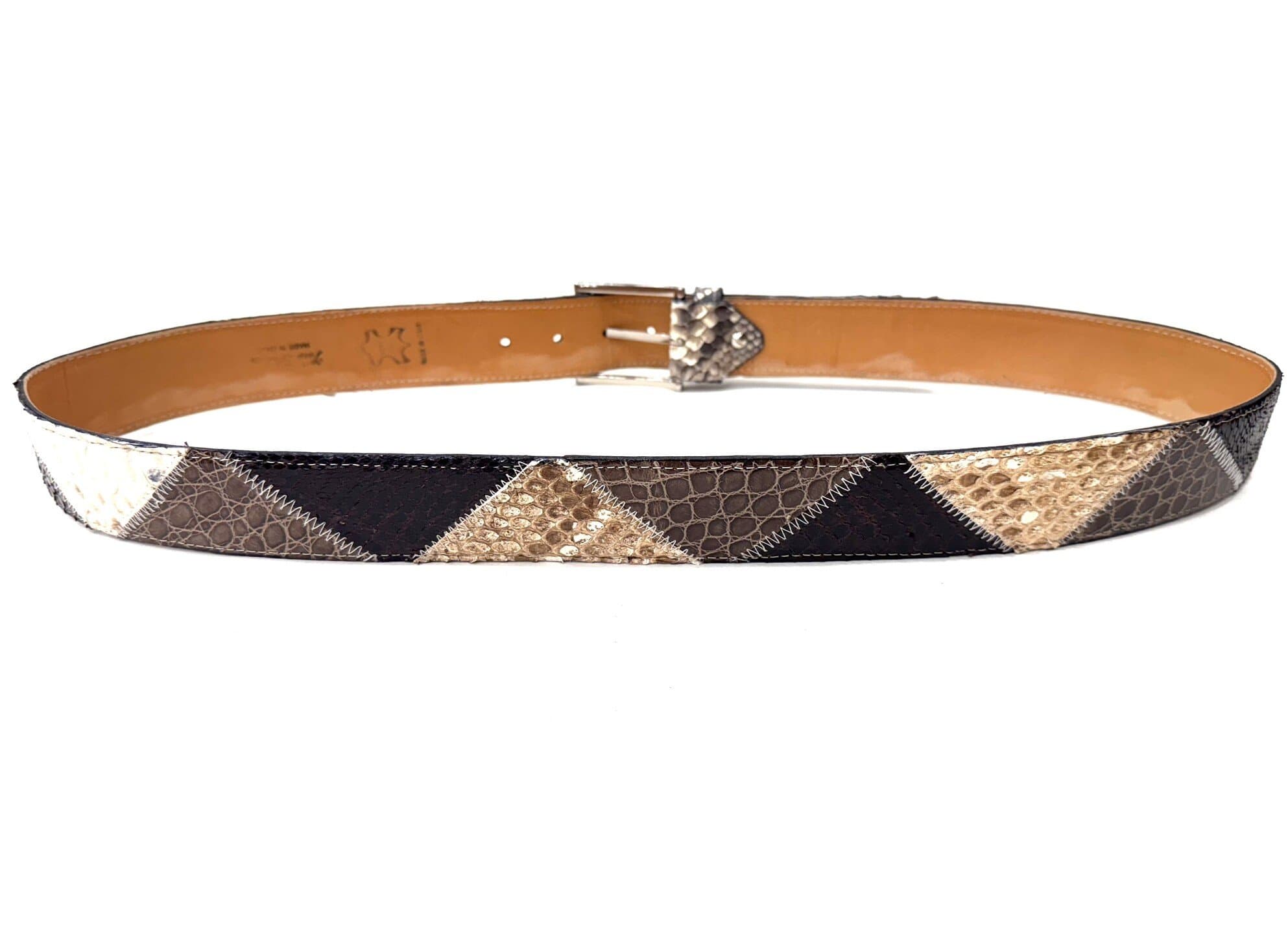 Cintura uomo TRIPOLI C48, vera pelle di pitone, BEIGE/ MARRONE / TESTA DI MORO, CITES, CHIAROSCURO, Made in Italy