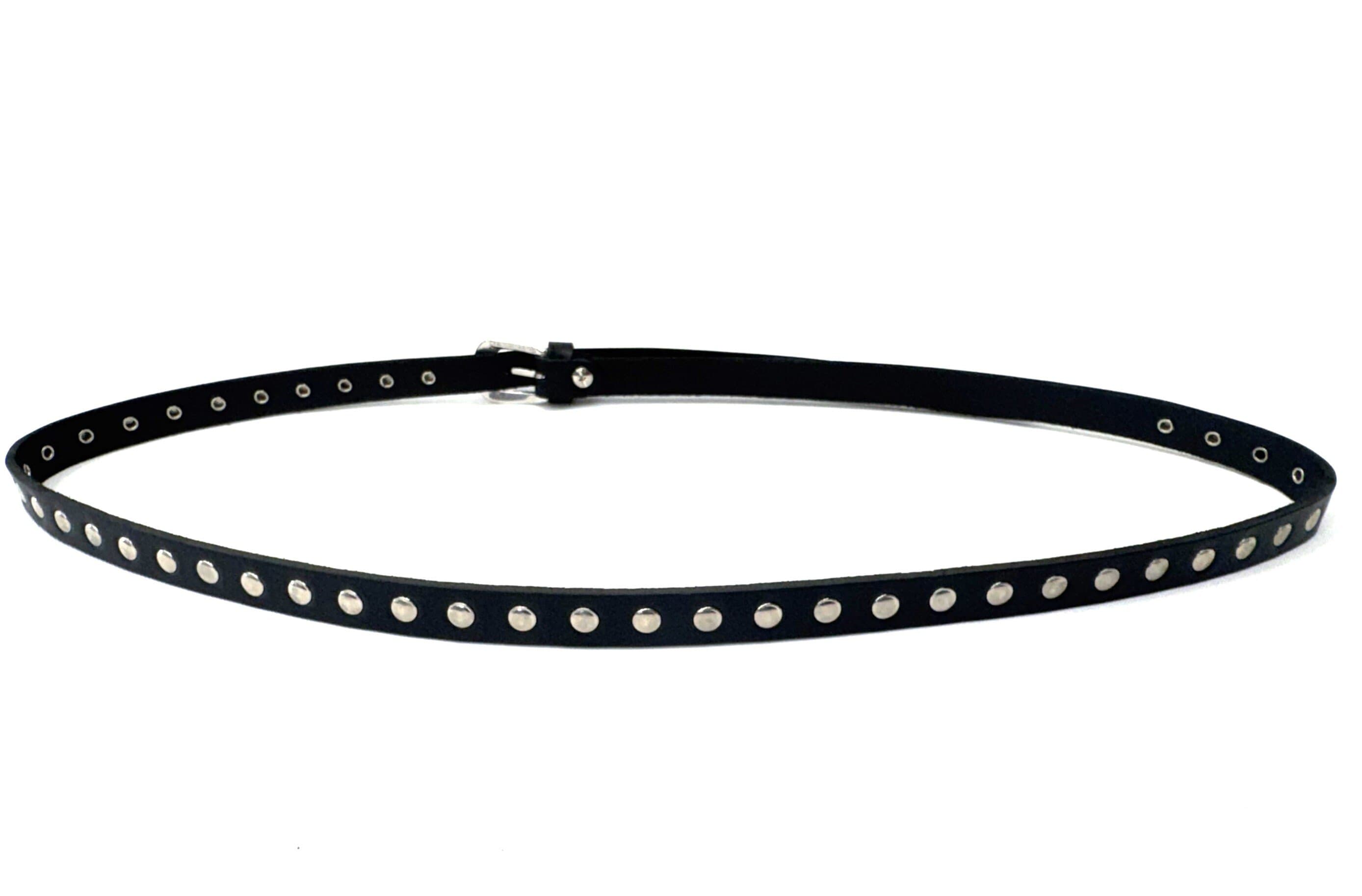 Cintura donna in vera pelle ORVIETO SMALL, colore NERO, con borchie, CHIAROSCURO, Made in Italy